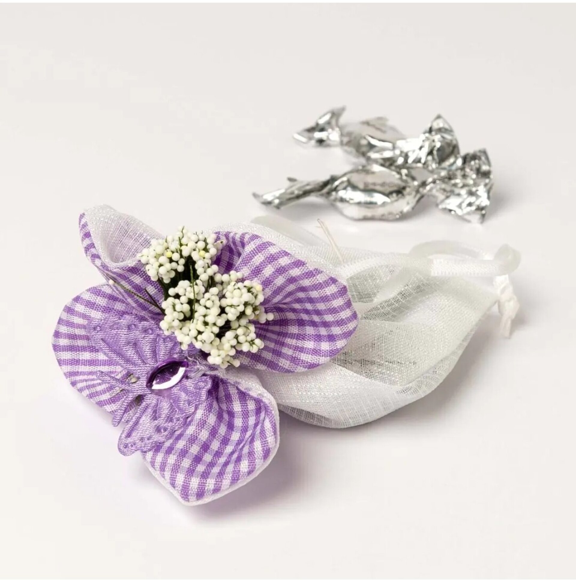 Bolsa cuadros lila 5 caramelos mariposa lila y bolitas * - 2