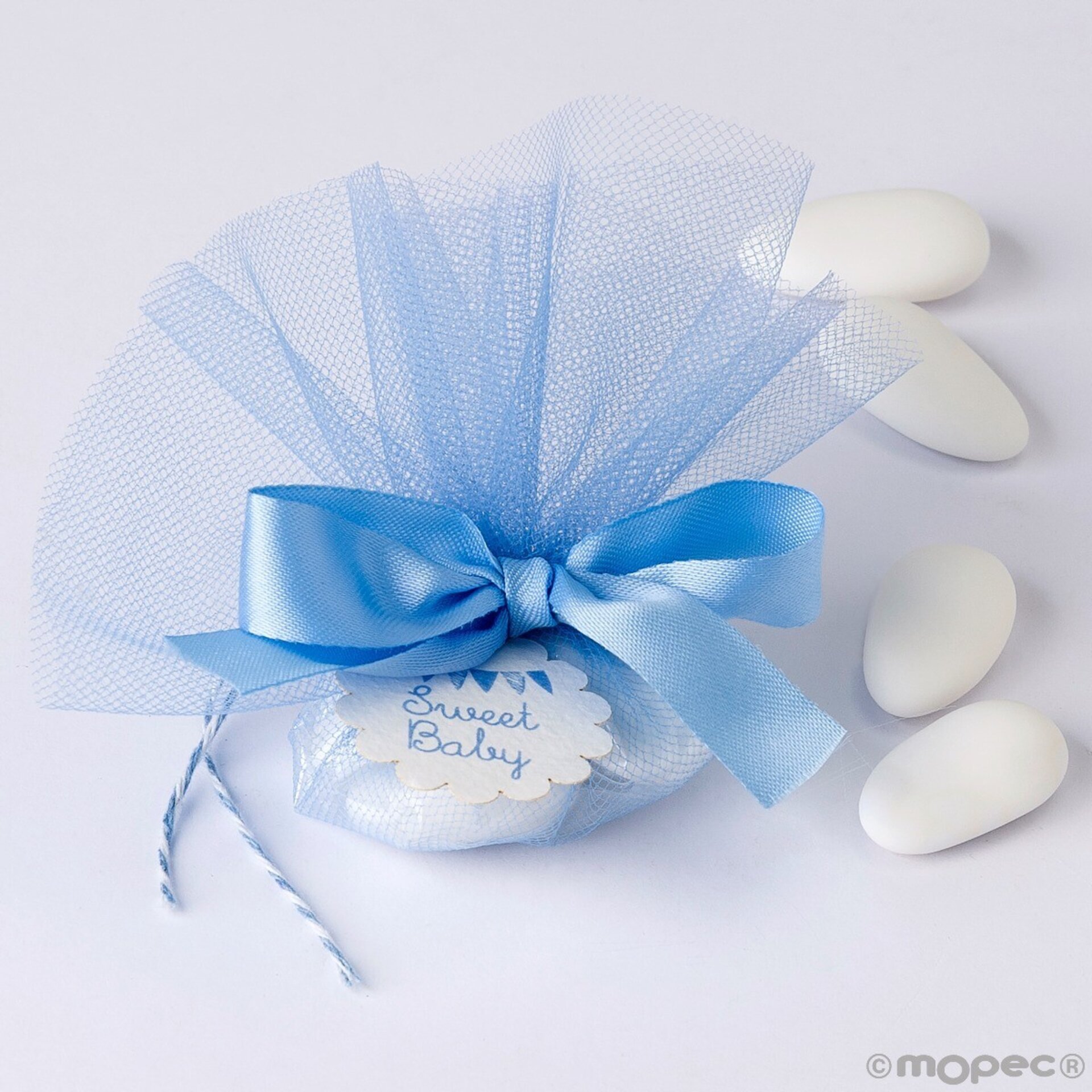 Bouquet tul azul con tarjeta y 4 peladillas chocolate - 1