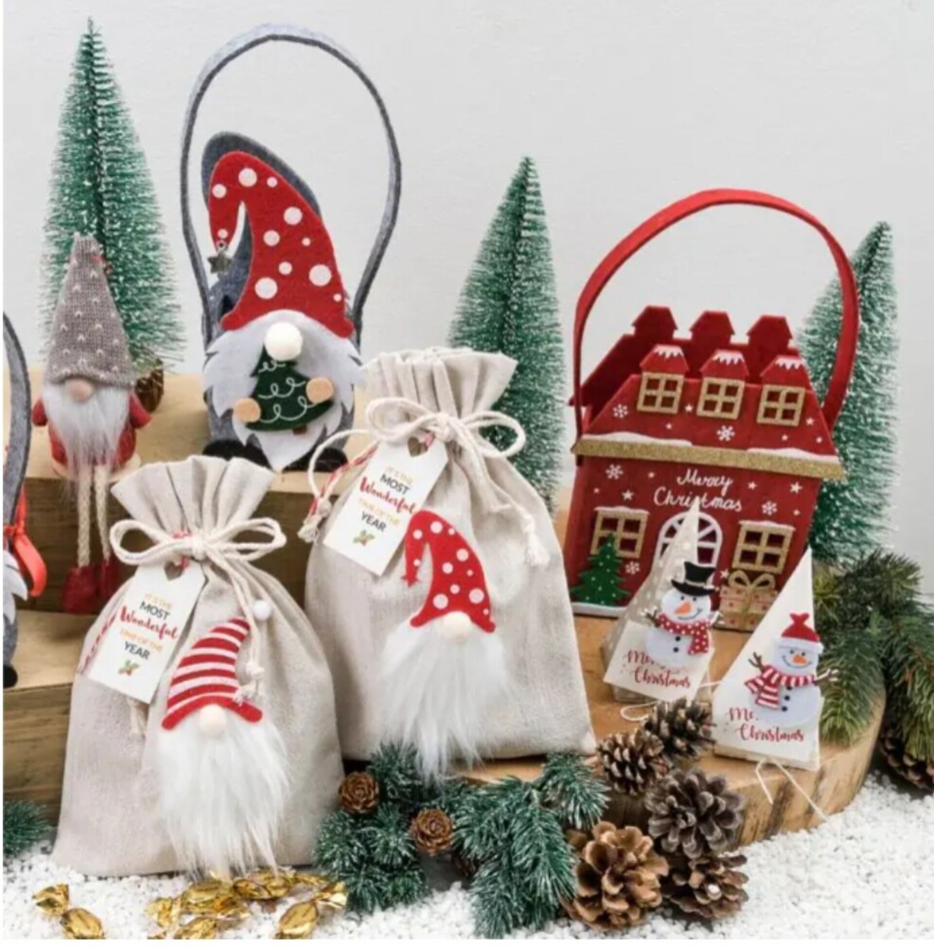 Cesto fieltro Gnomo gorro estrella plateada 8,2x21x7cm. - 3