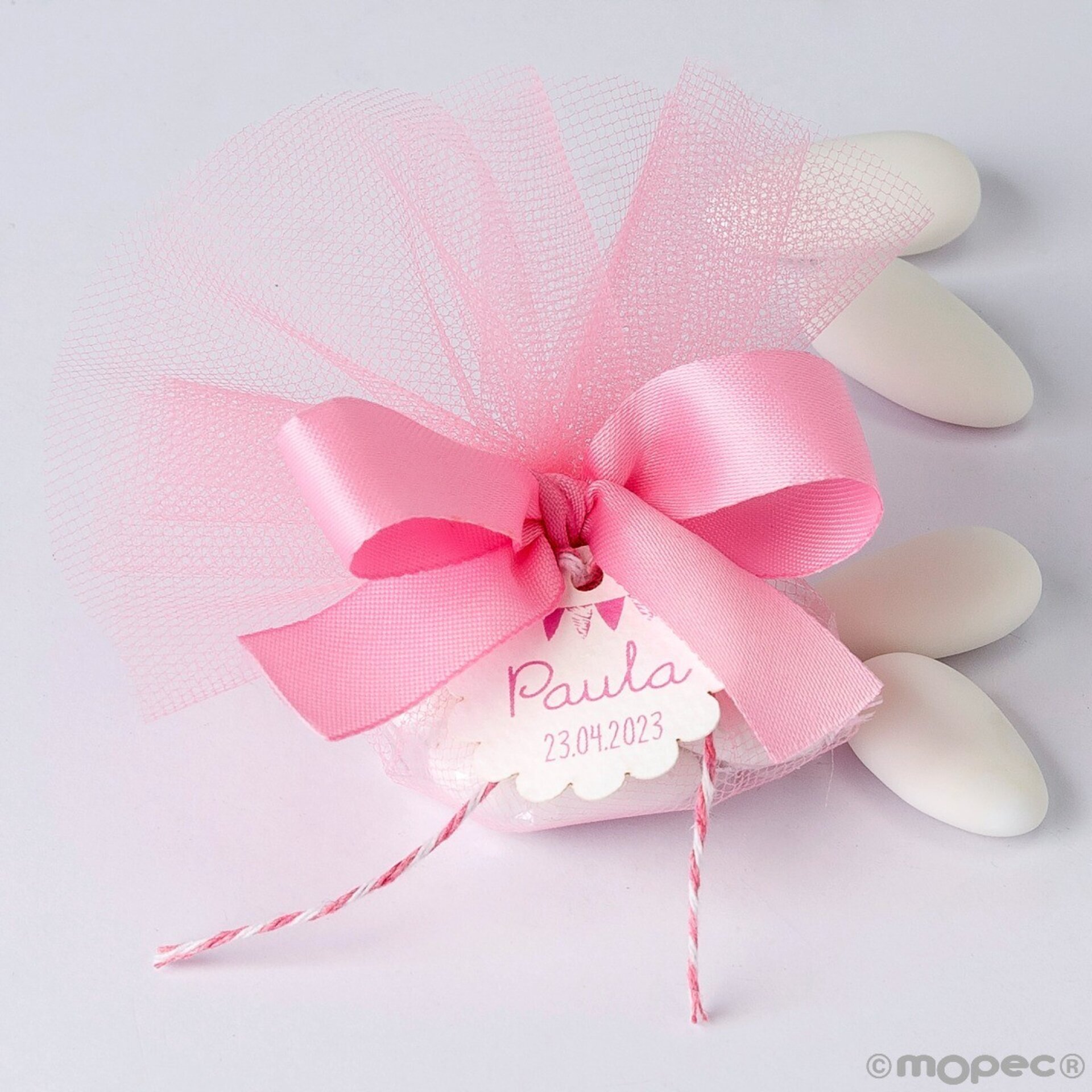 Bouquet tul rosa con tarjeta y 4 peladillas chocolate - 2