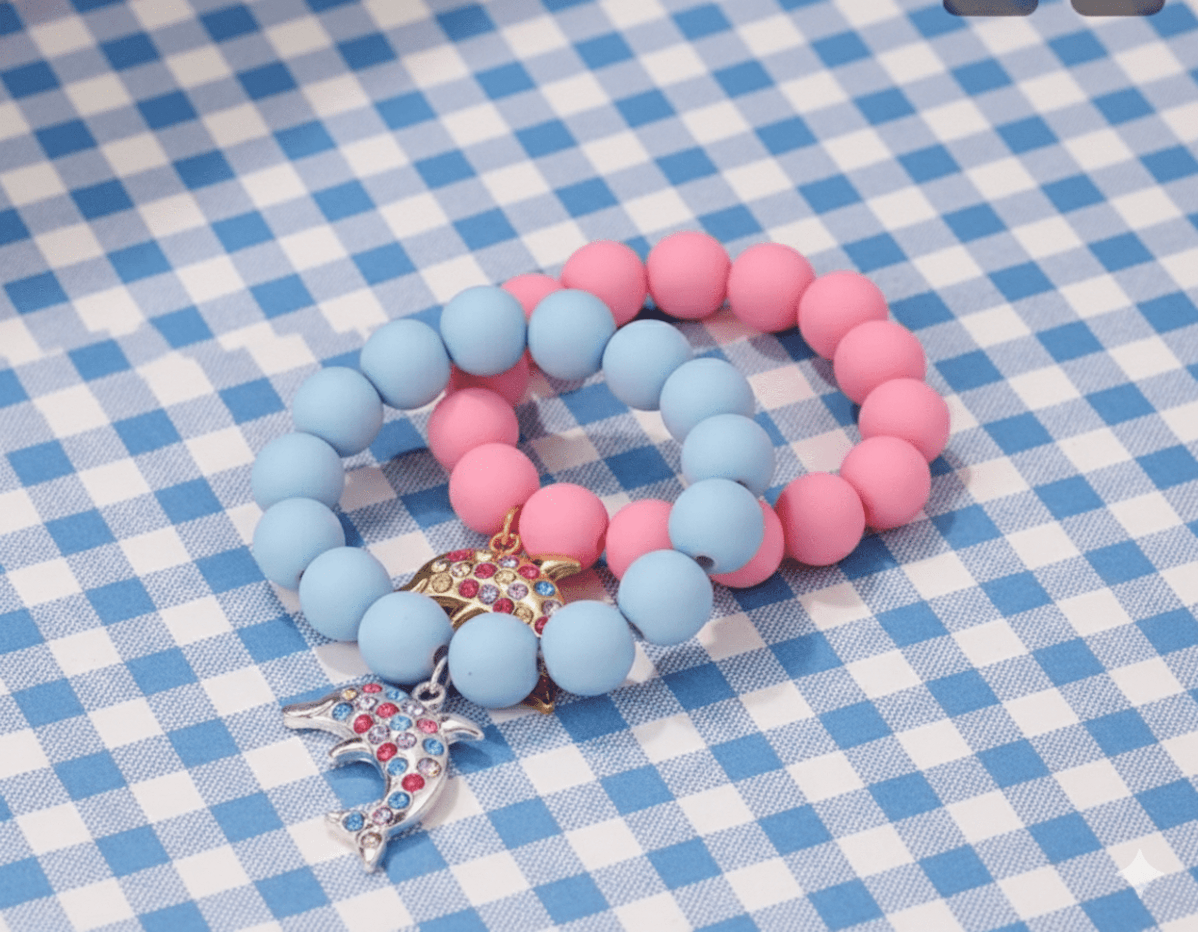 Pulsera bolitas con detalle delfín azul / rosa - 2