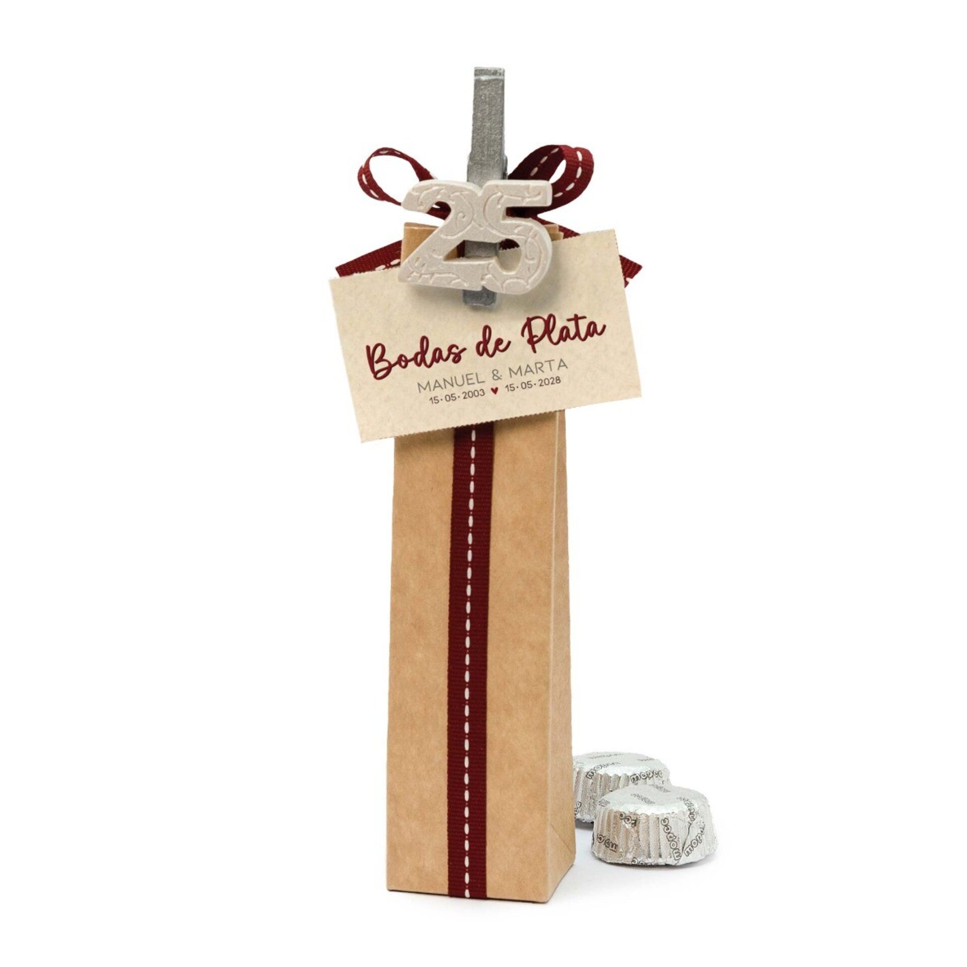 Caja kraft 2bombones con pinza 25 Aniversario * - 2