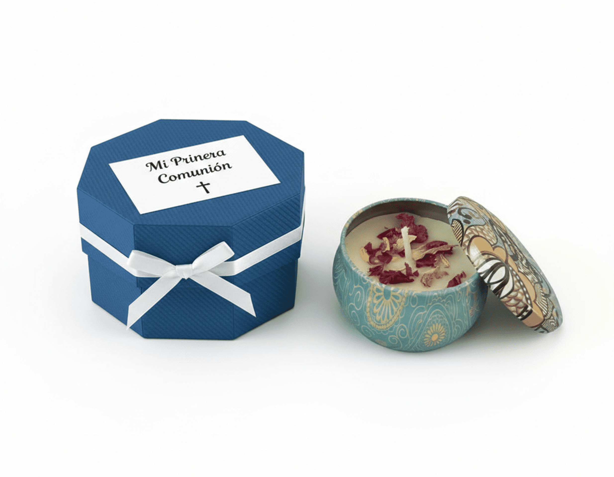 Vela aromática con pétalos y cajita - 1