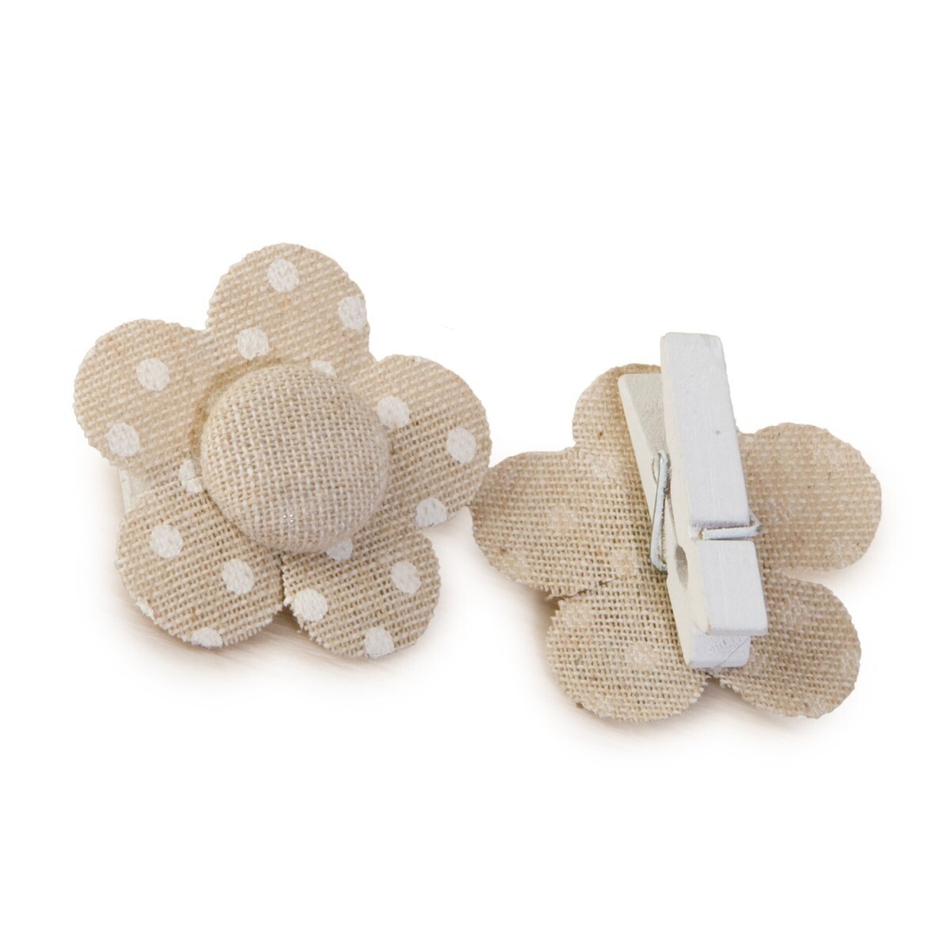 Pinza flor beige con topos min 6 precio ud 0,40€ - 1