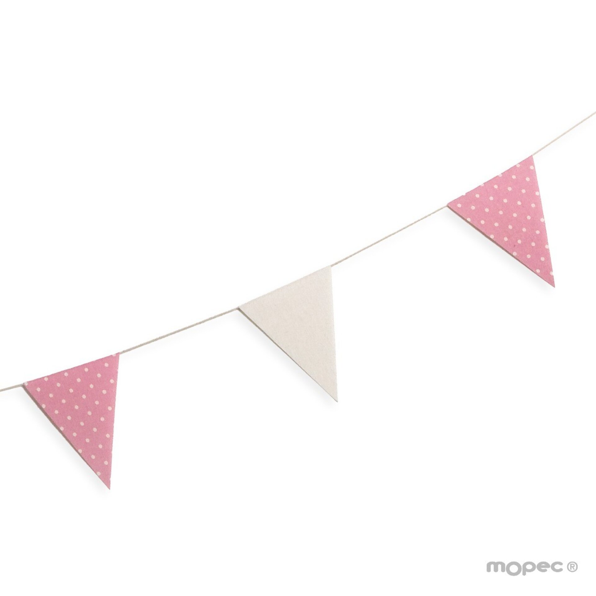 Guirnalda bandera tela 12x16cm. marfil y rosa topos 180cm. - 2