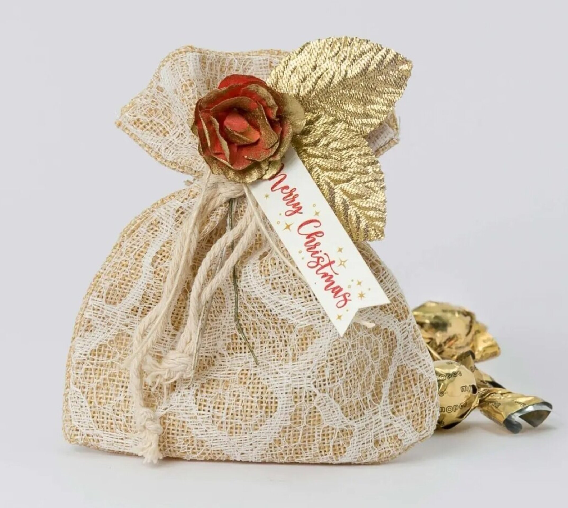 Bolsa blonda hojas doradas tarjeta Merry Christmas 3 crokis * - 2