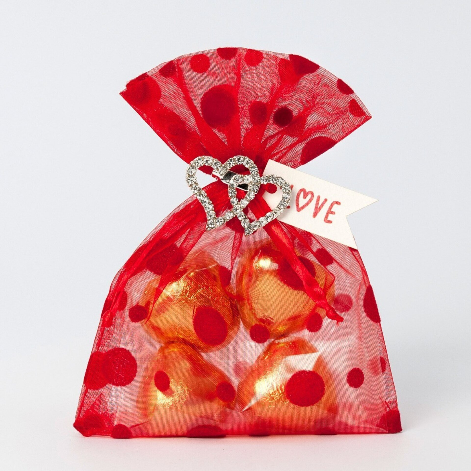 Bolsita roja broche corazones strass, tarjeta 4 cora-chocs - 2