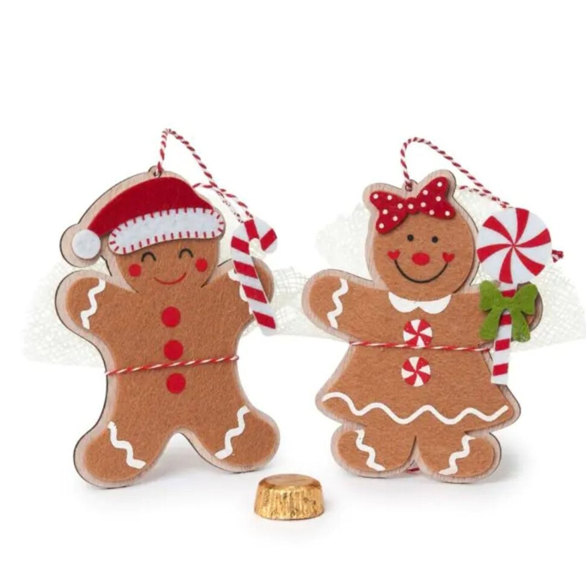 Colgante galletas jengibre fieltro y madera 1 bombón - 3