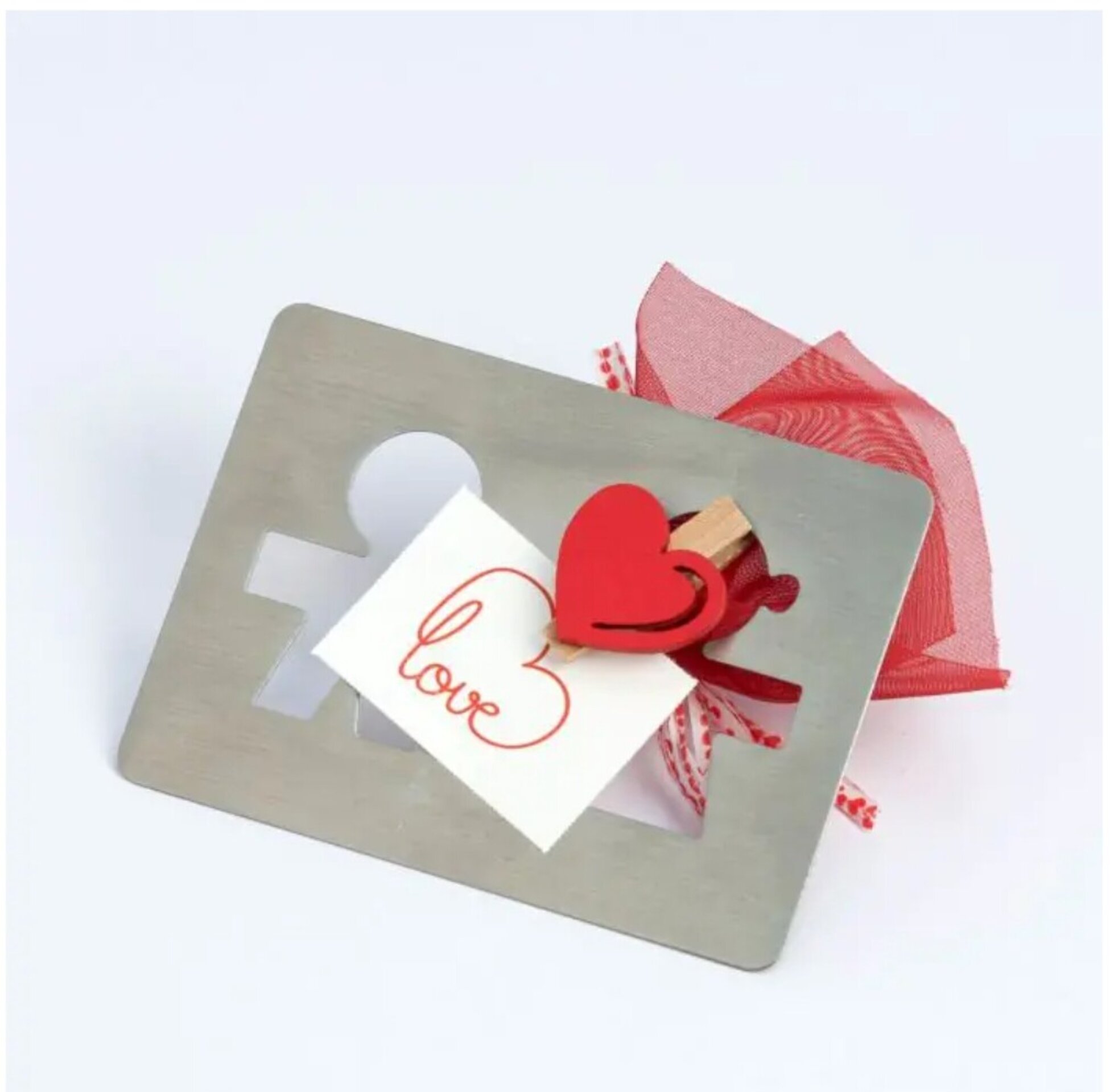 Posavasos metálico chico chica con tarjeta Love y bombón - 2