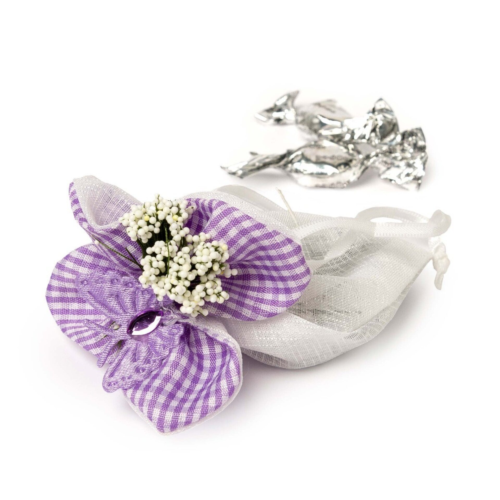 Bolsa cuadros lila 5 caramelos mariposa lila y bolitas * - 2