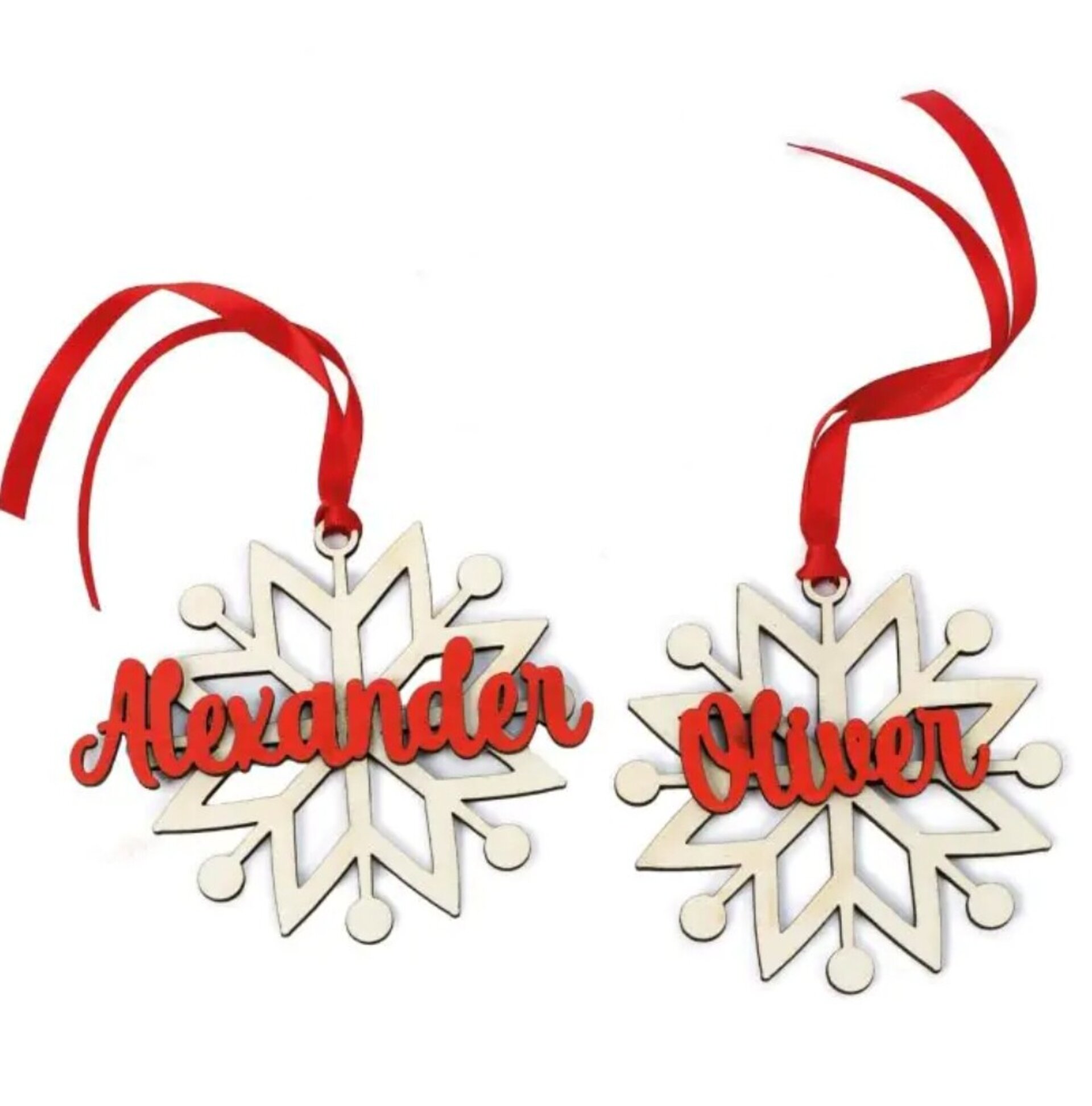 Estrella copos personalizada en rojo cinta para colgar ø8,5cm - 2