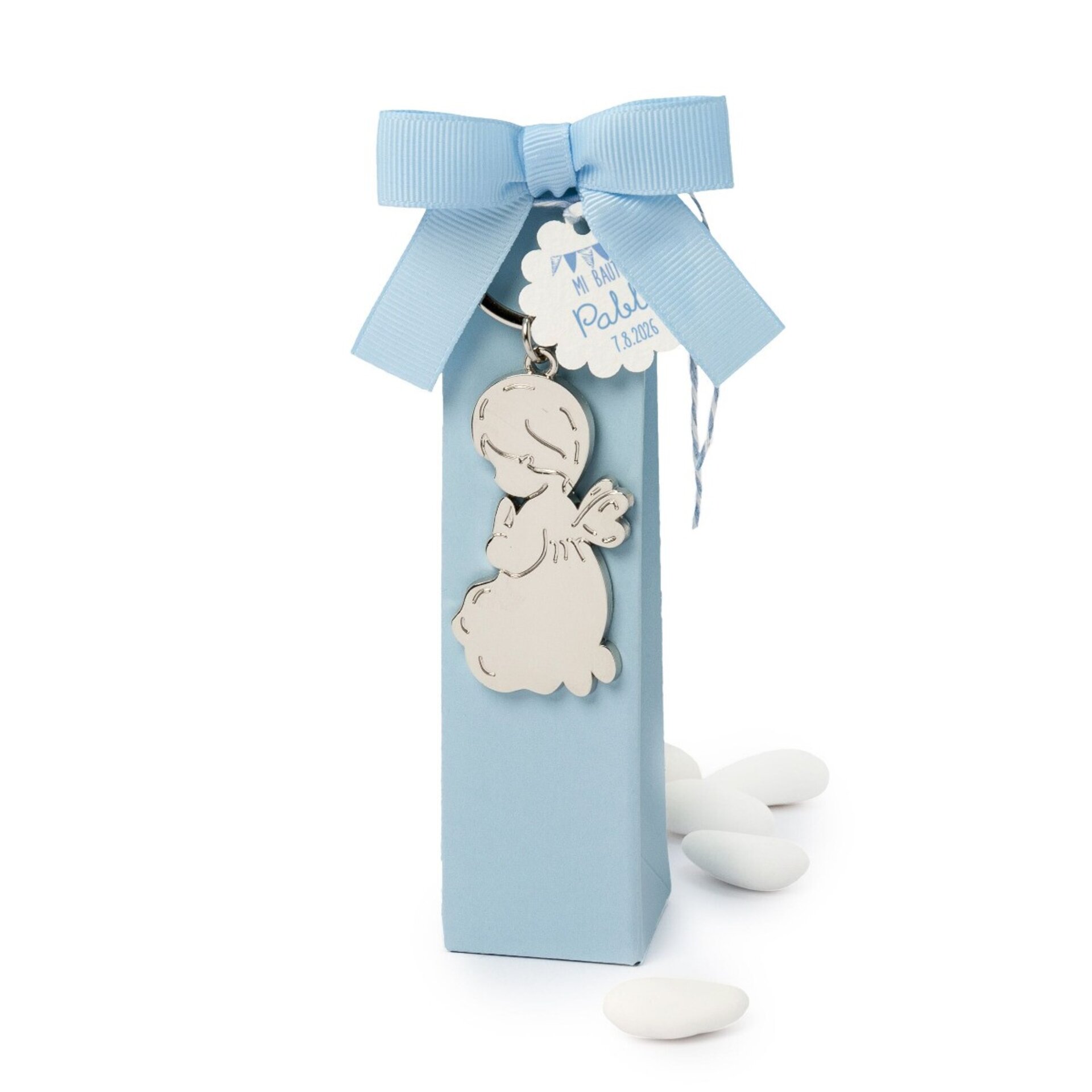 Llavero metal Angel en estuche azul 5 peladillas chocolate - 2