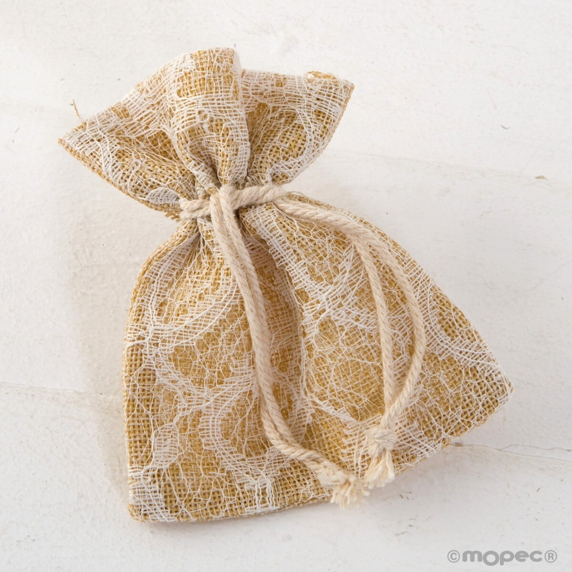Bolsa burlap con blonda marfil 10x12,5cm. Min.24 0,75€ - 2