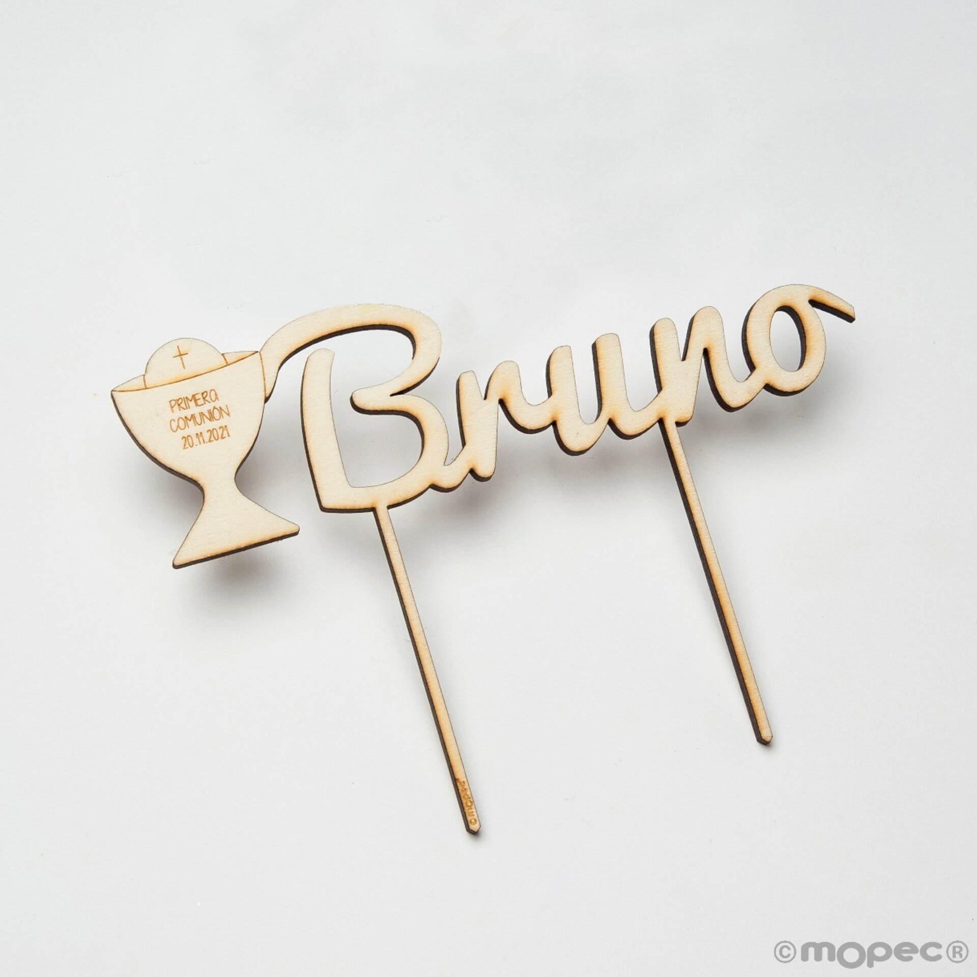 Cake topper madera cáliz personalizado 1 nombre 16cm.aprox - 2