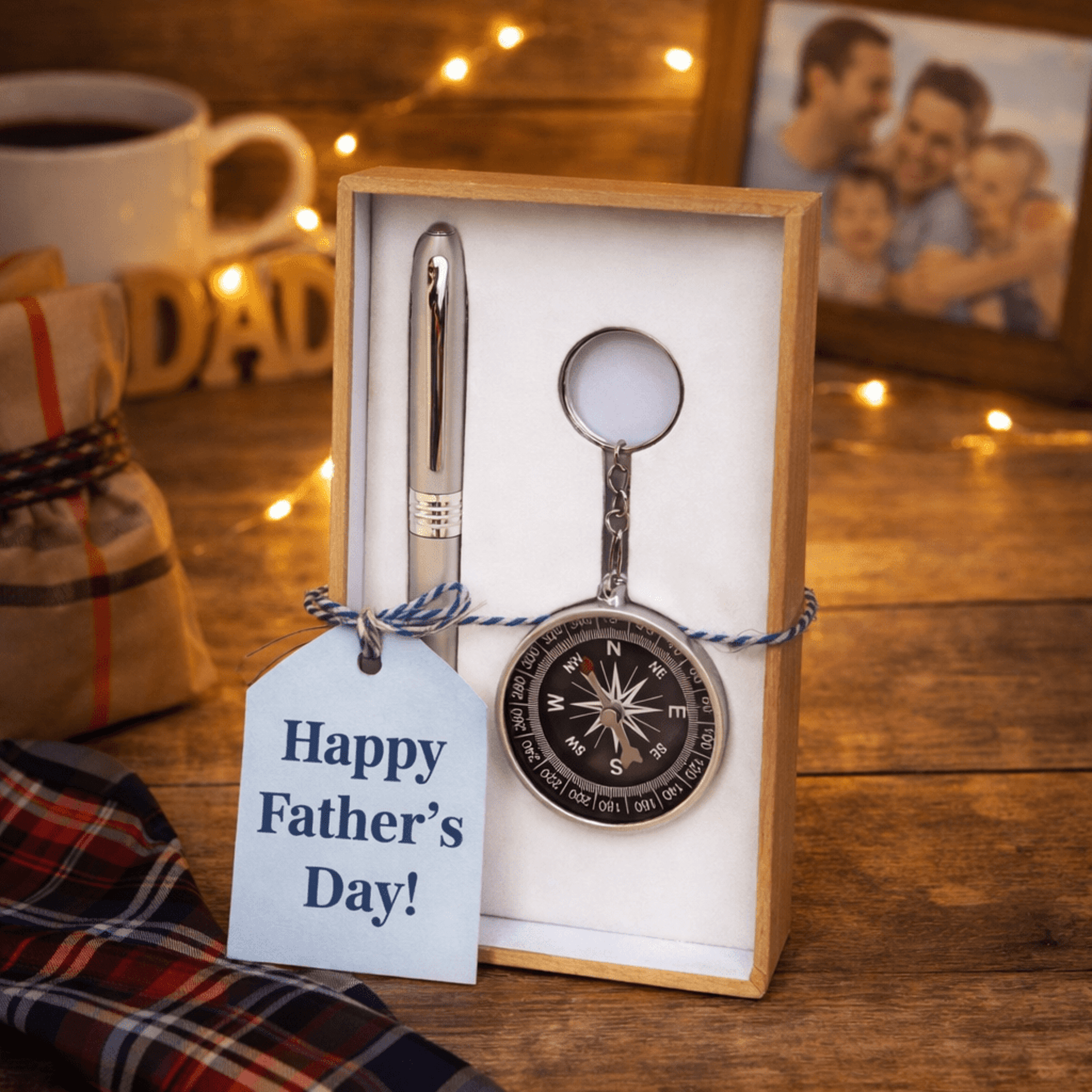 Estuche brújula+ bolígrafo plateado - 1