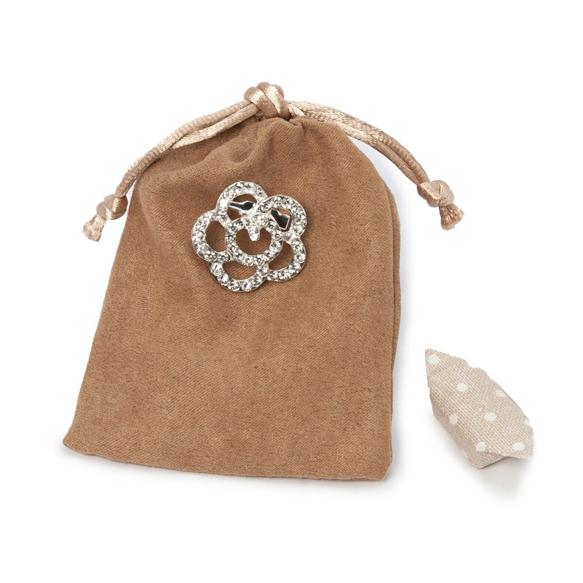 Bolsita beige con broche flor strass y 4 caramelos - 1
