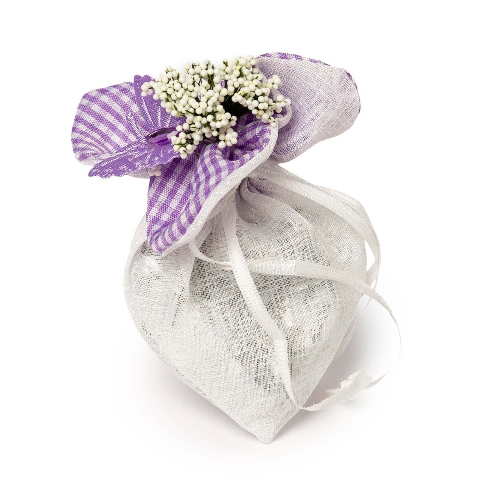 Bolsa cuadros lila 5 caramelos mariposa lila y bolitas * - 1