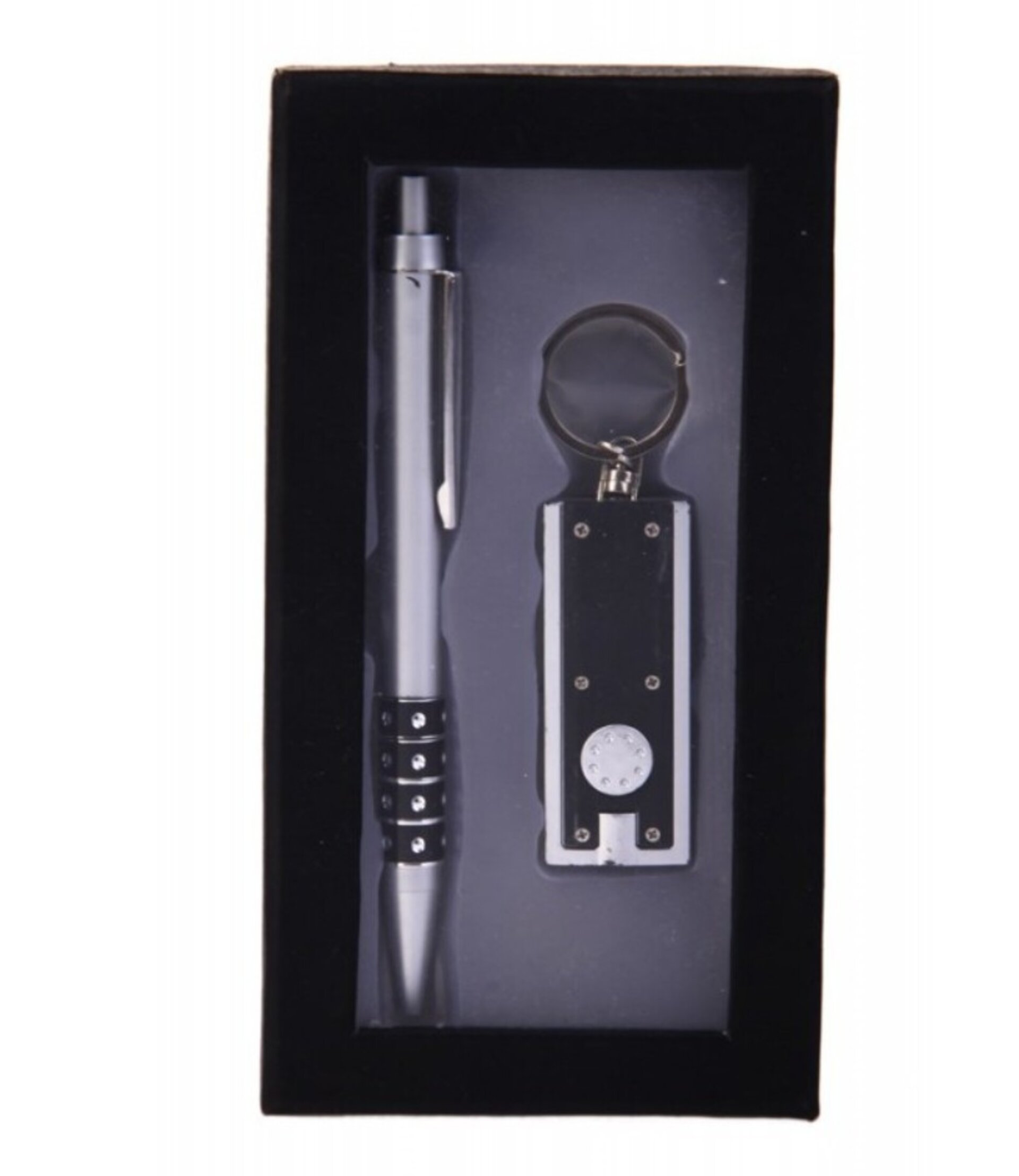 SET BOLIGRAFO + LLAVERO LINTERNA LED ESTUCHE NEGRO - 2