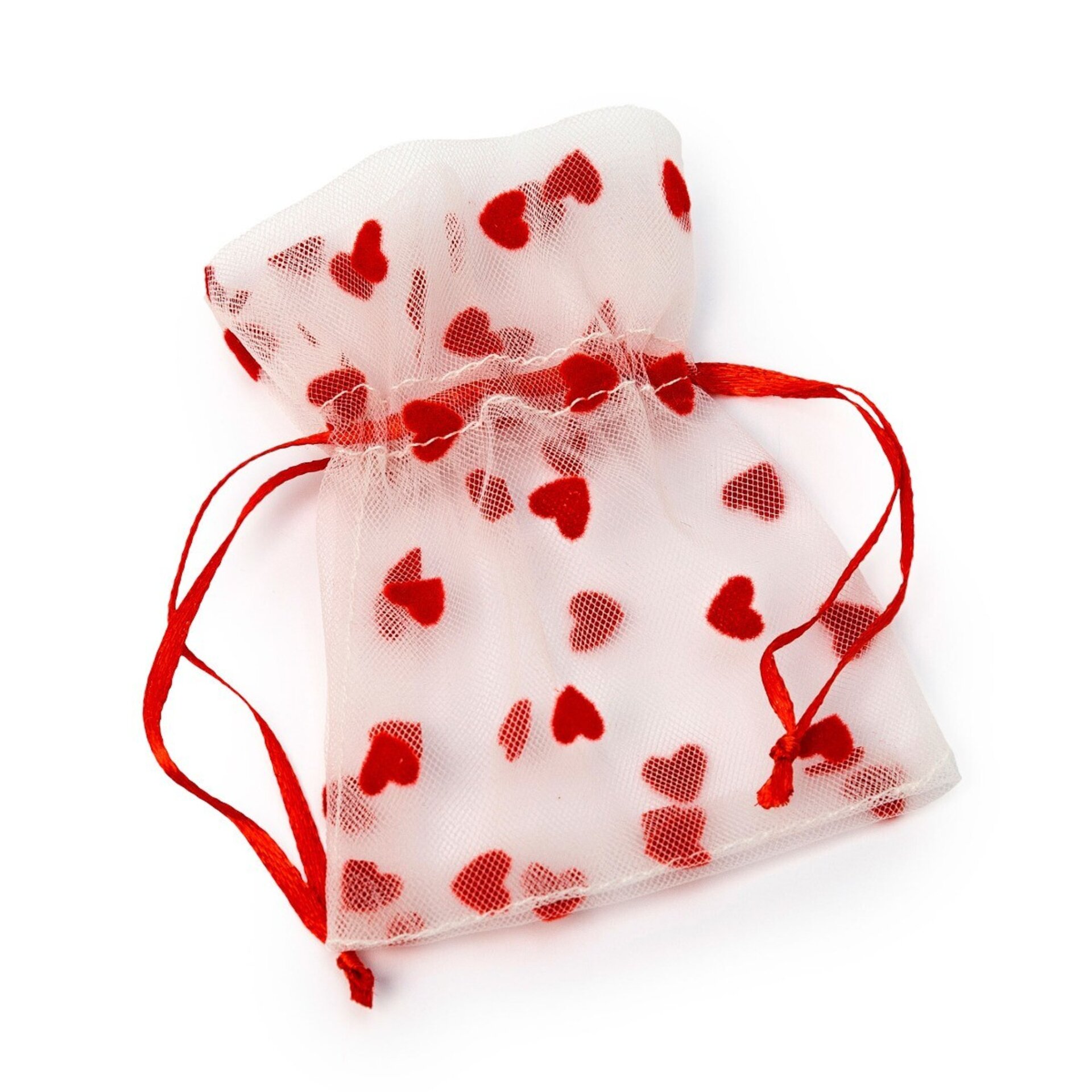 Bolsa tul corazones rojos, 8x10cm. min.12 - 1