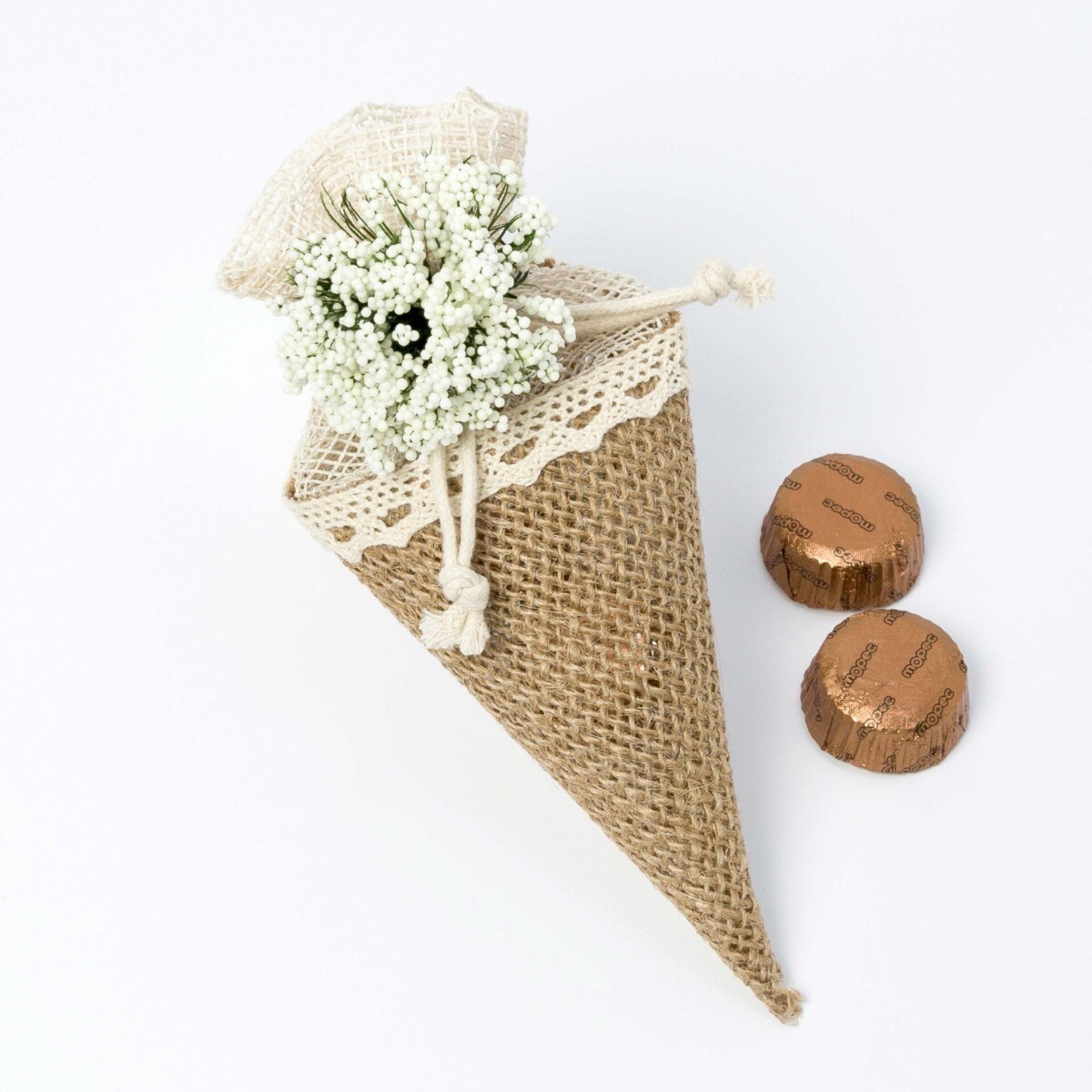 Cono yute flores bolitas 2 bombones 8x5x15 cm. - 2