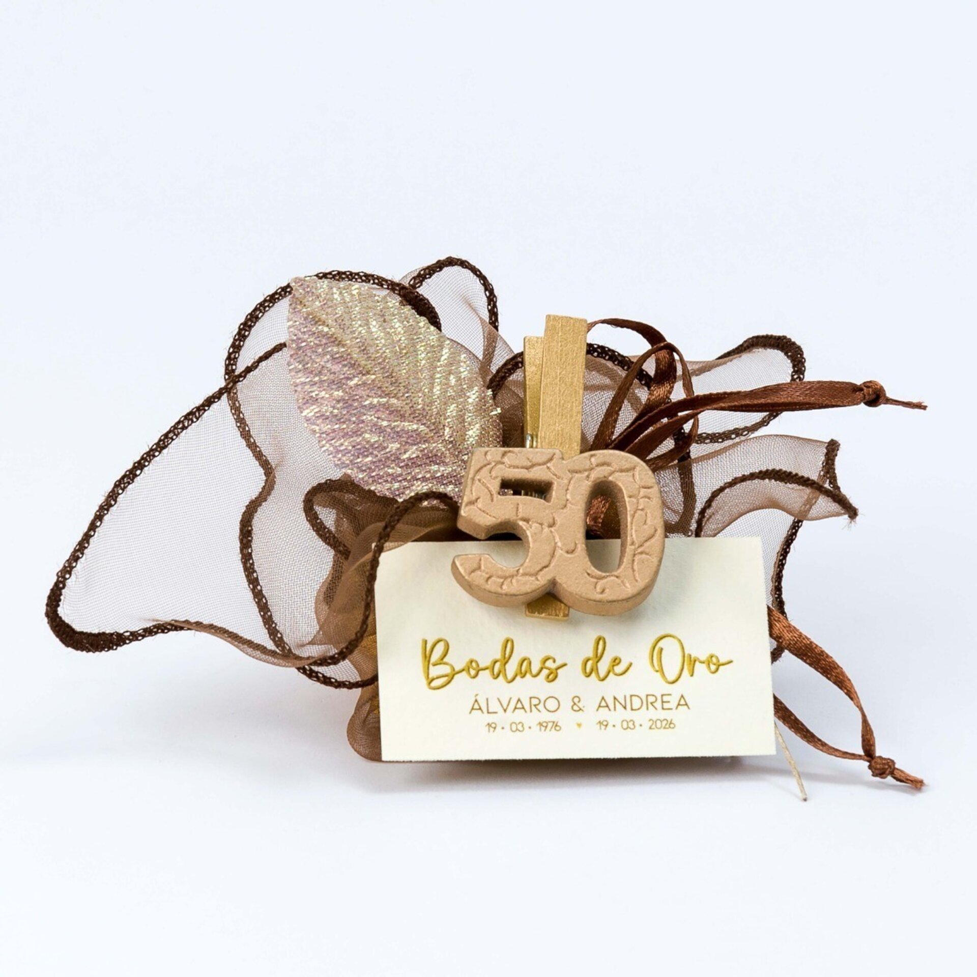 Bouquet marrón pinza madera 50 años 4 bombones* - 2