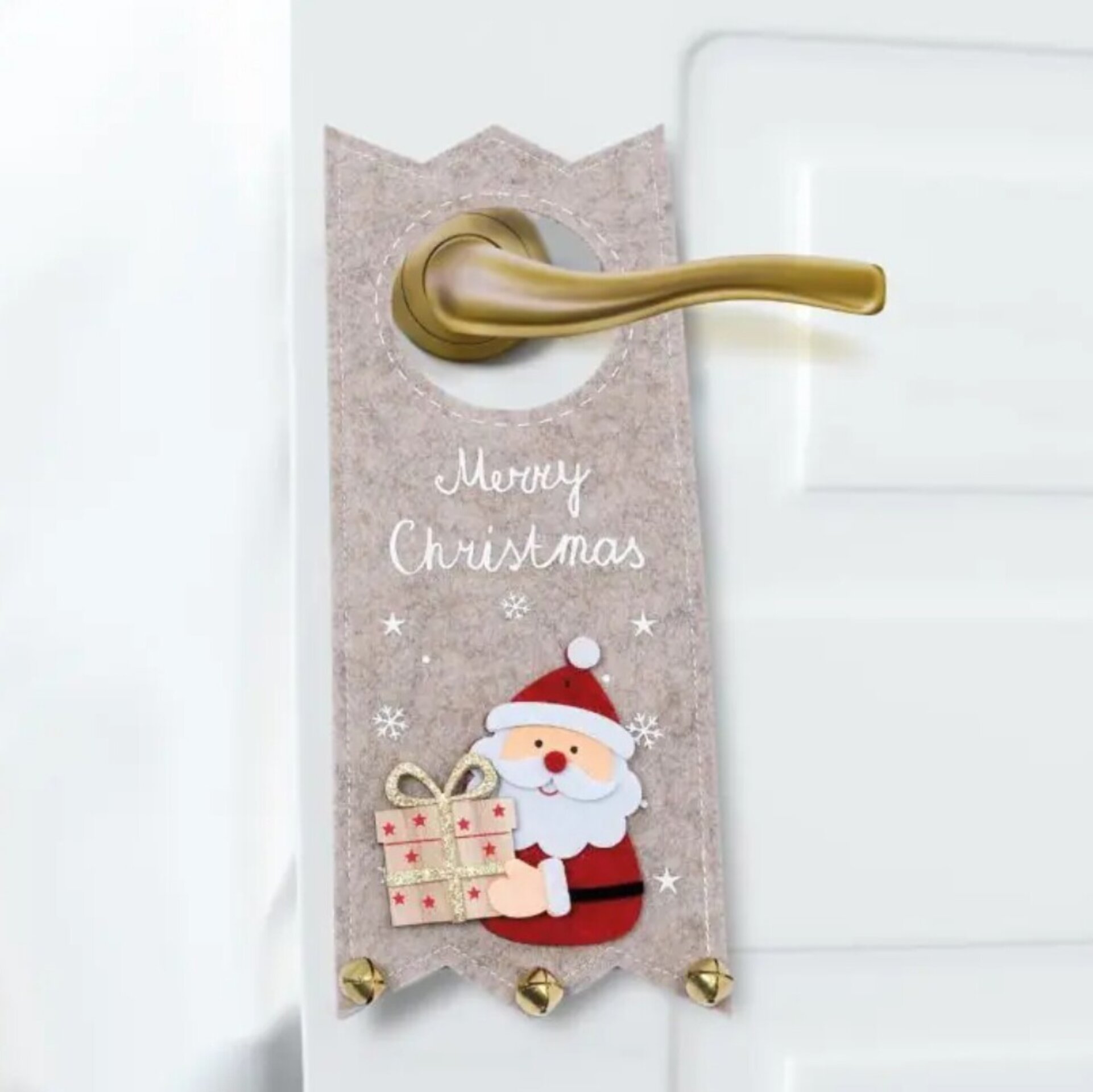 Adorno para la puerta Papa Noel regalo cascabeles 3bombones - 2