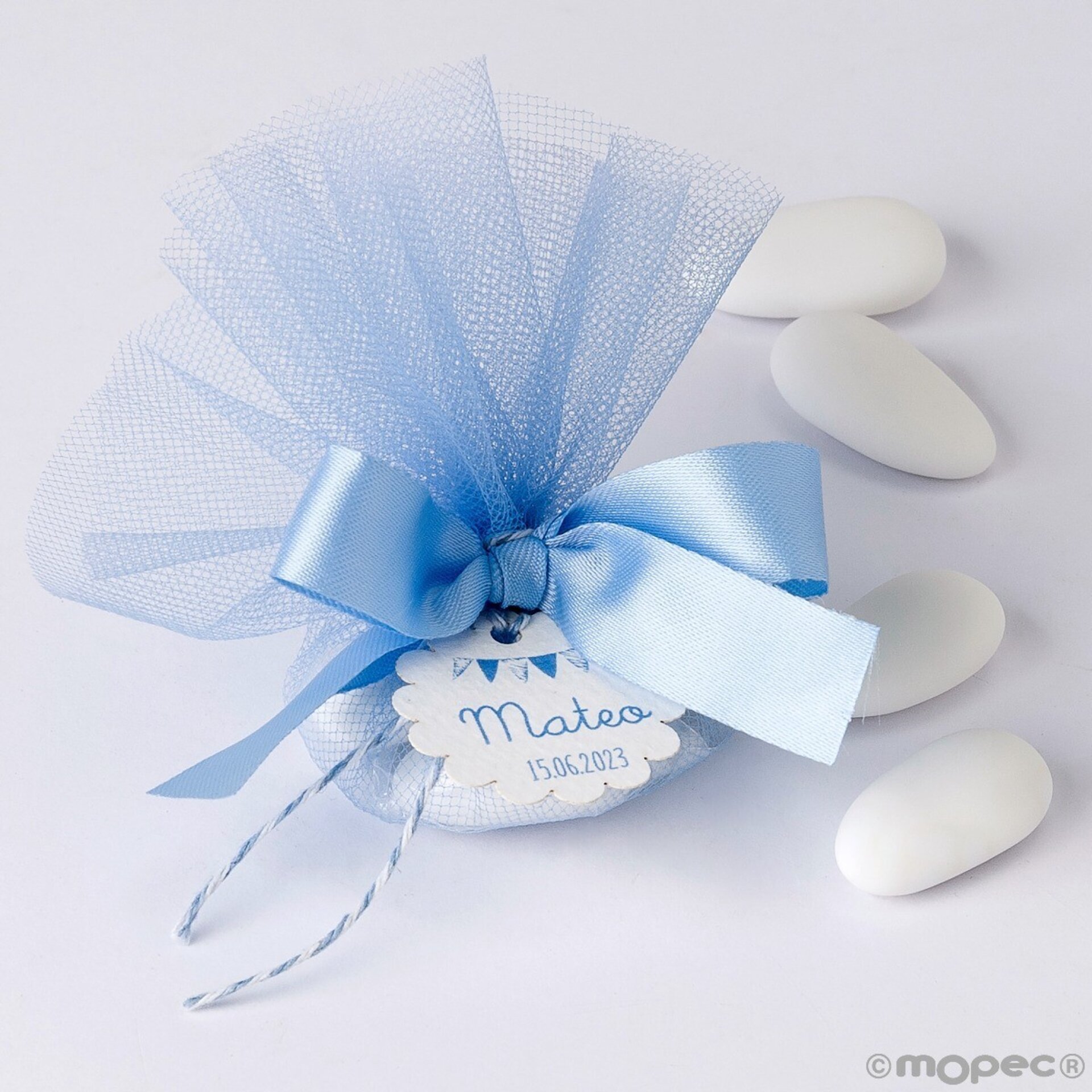 Bouquet tul azul con tarjeta y 4 peladillas chocolate - 2