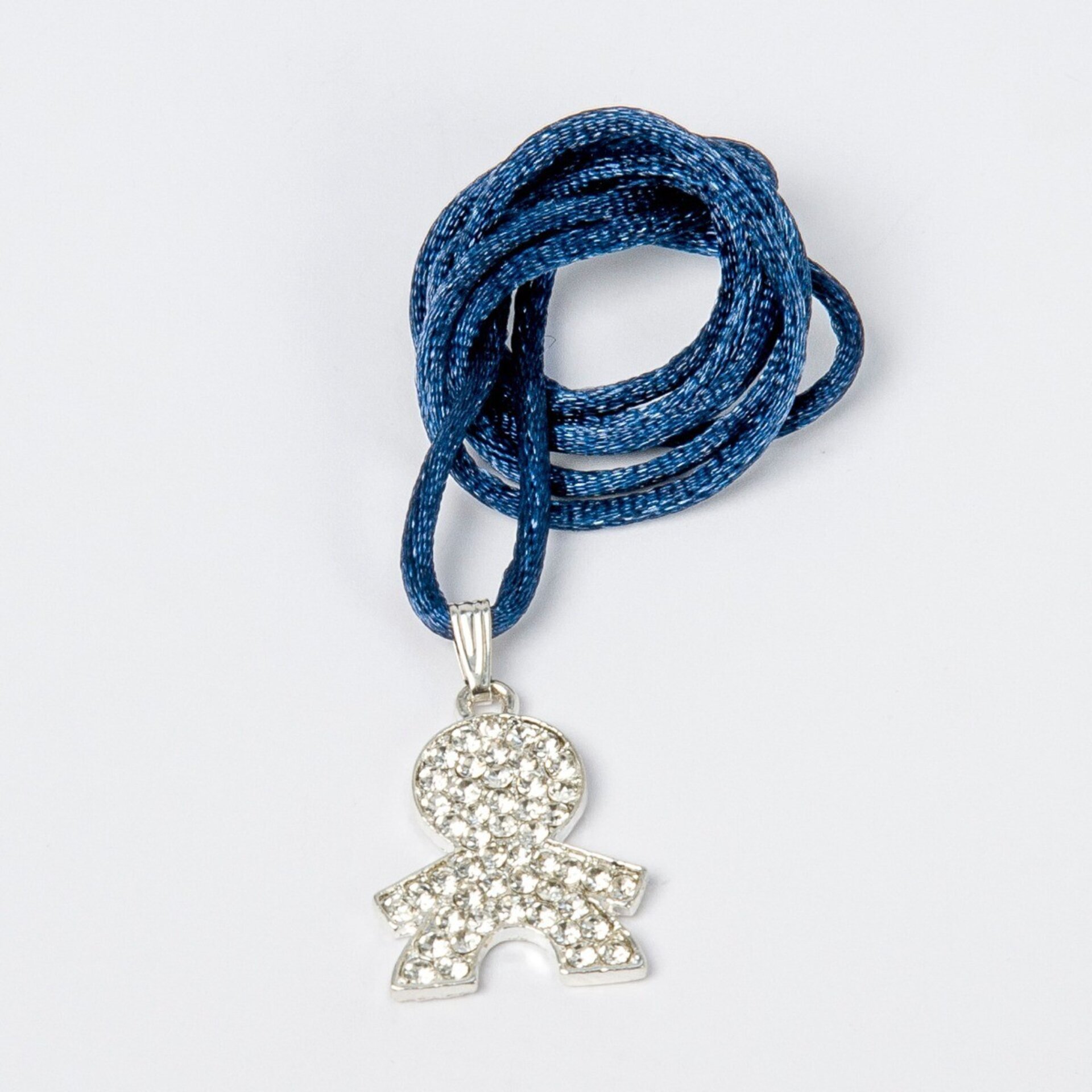 Collar niño de metal con strass cinta azul - 2