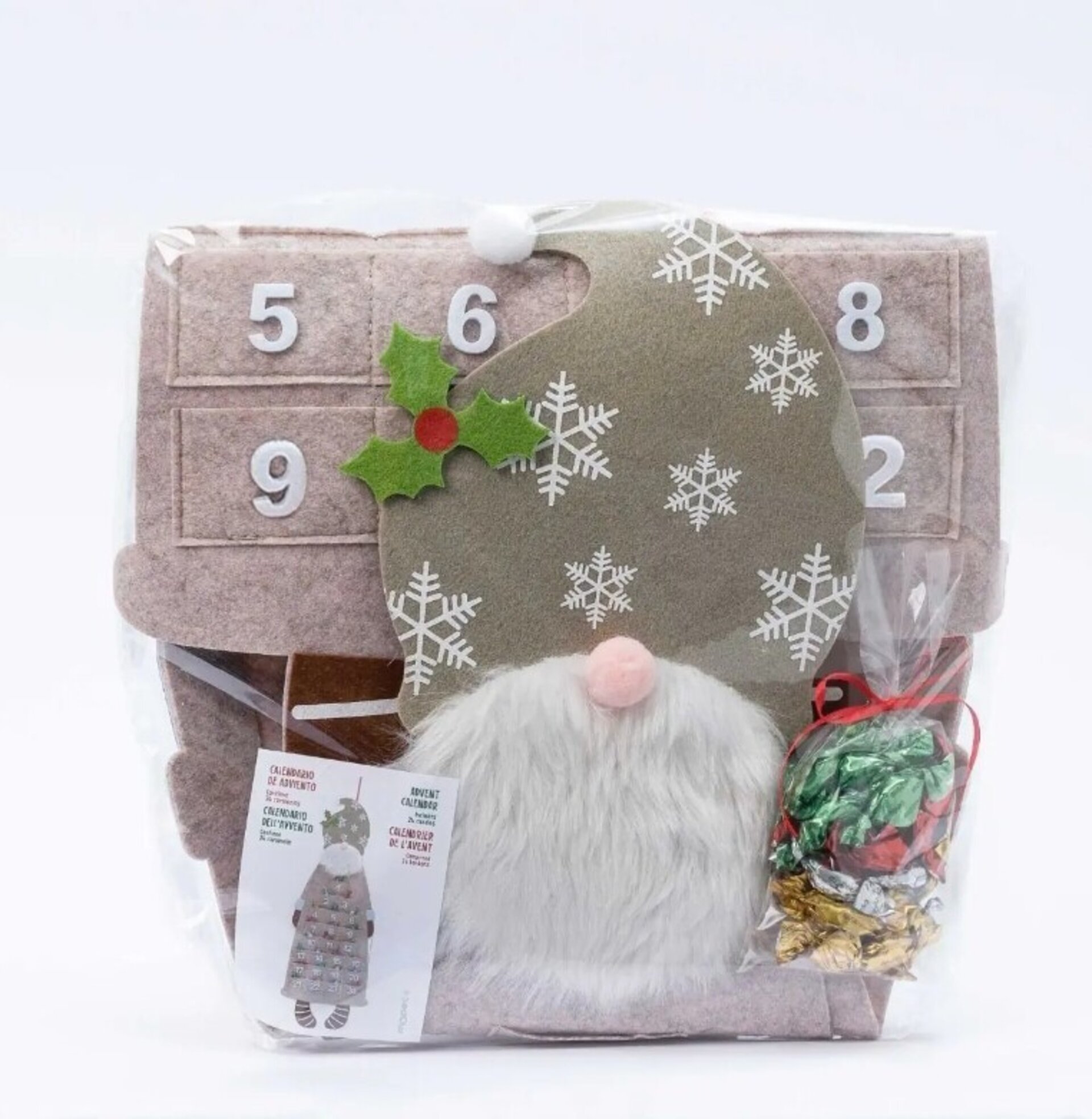Calendario adviento fieltro Gnomo beige 84cm. Con caramelos - 2