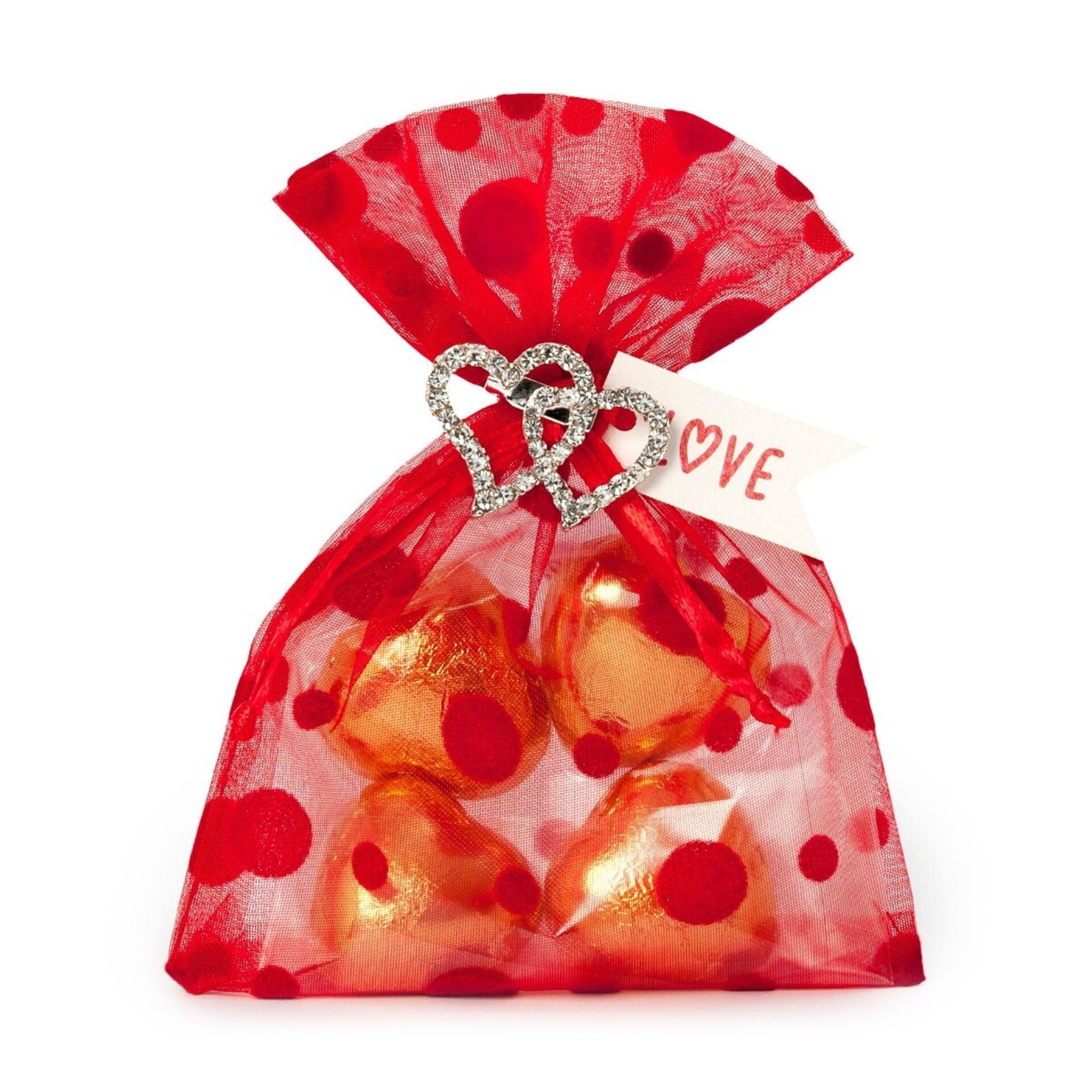 Bolsita roja broche corazones strass, tarjeta 4 cora-chocs - 1