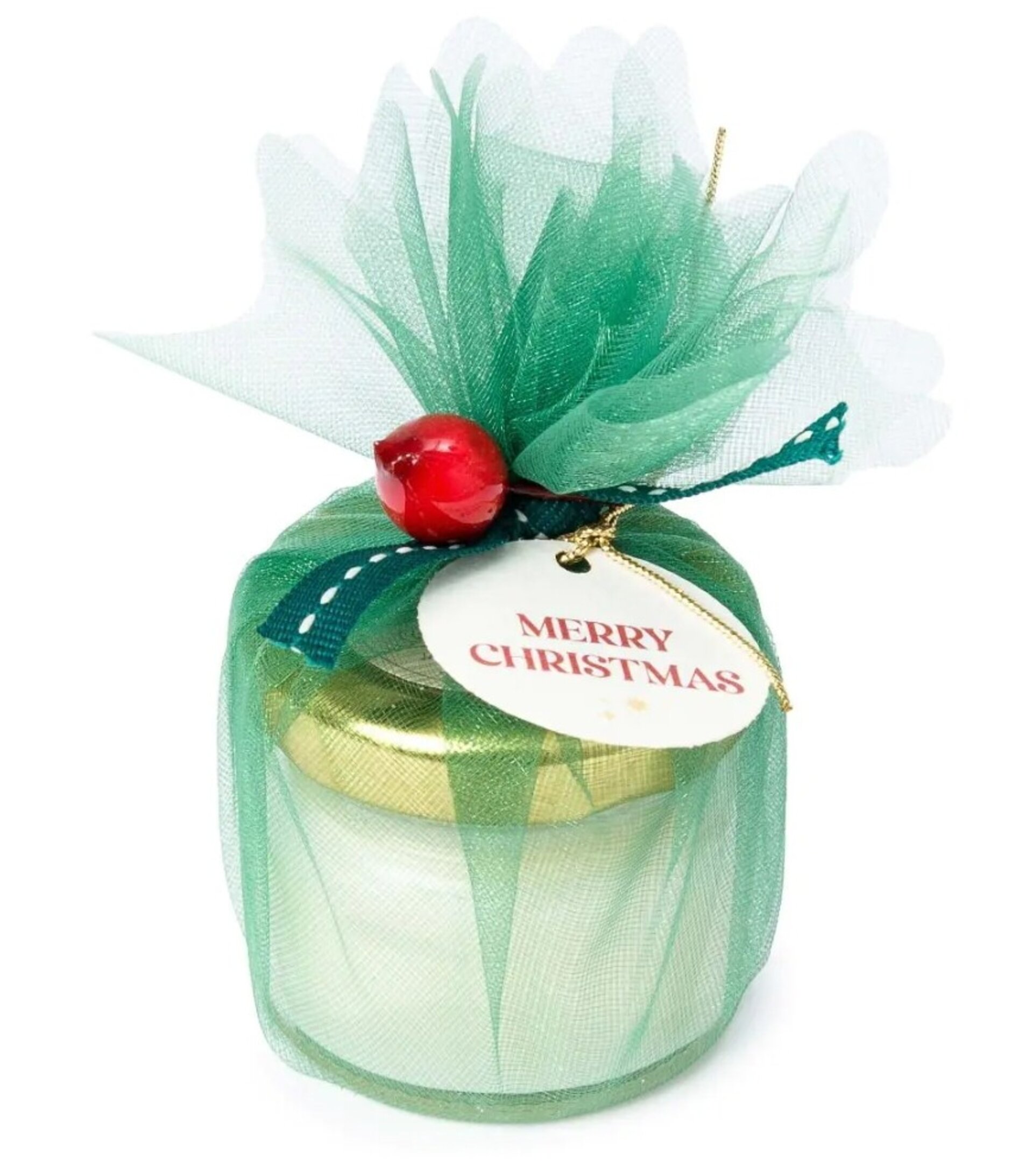 Vela aromática Navideña tul verde con tarjeta Merry Christmas - 3