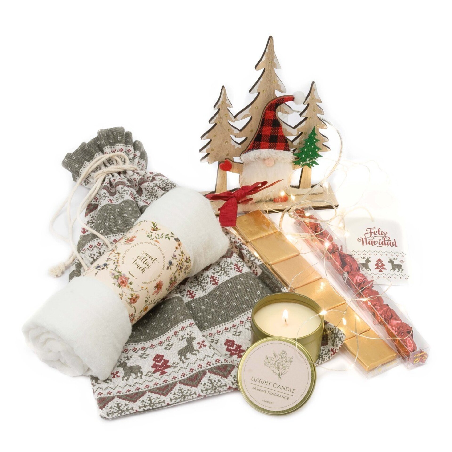 Pack regalo bolsa cenefas luces led, foulard, vela ,dulces - 2