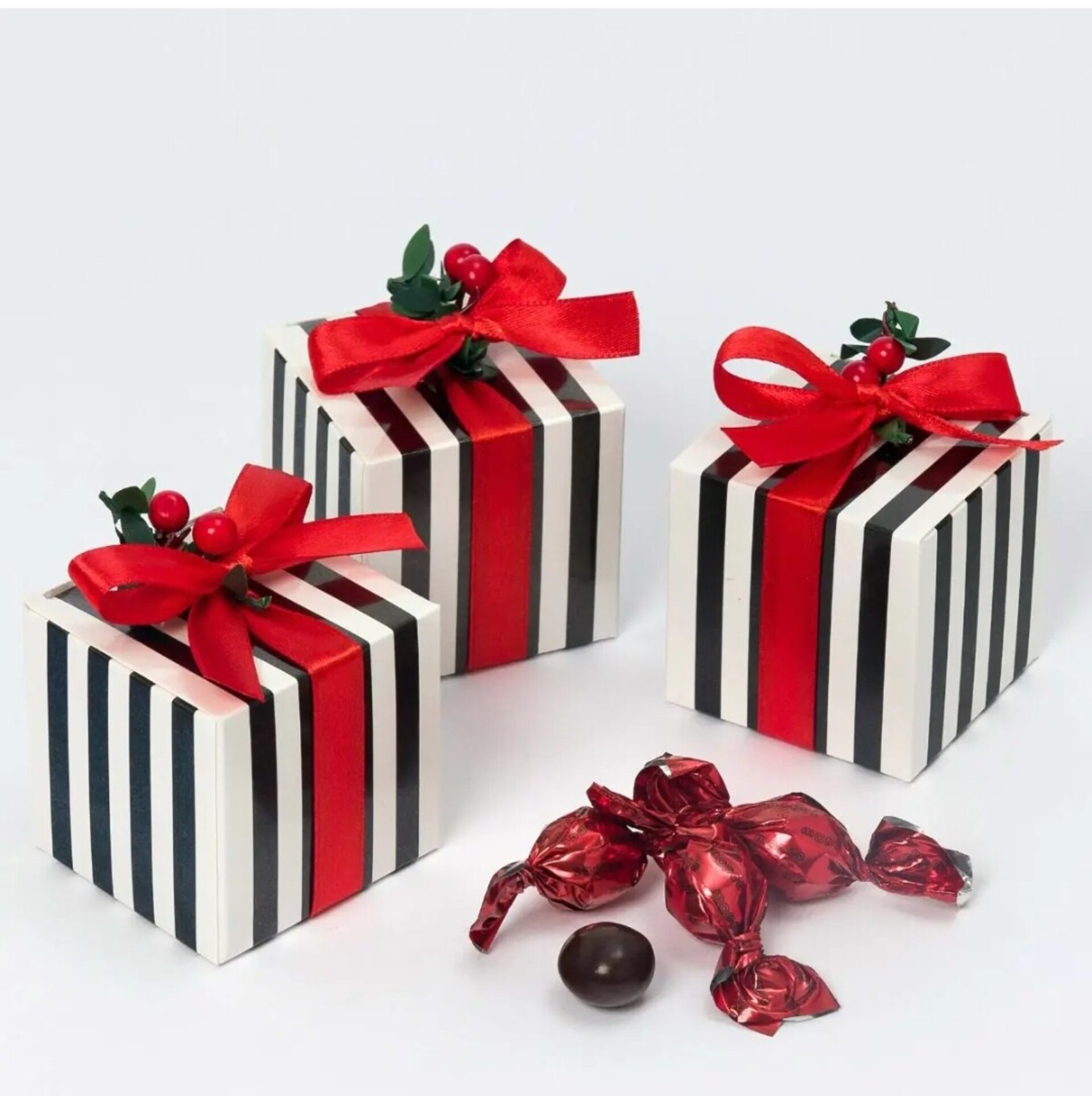 Estuche rayas negras 4 crokichoc ramita acebo y lazo rojo * - 2