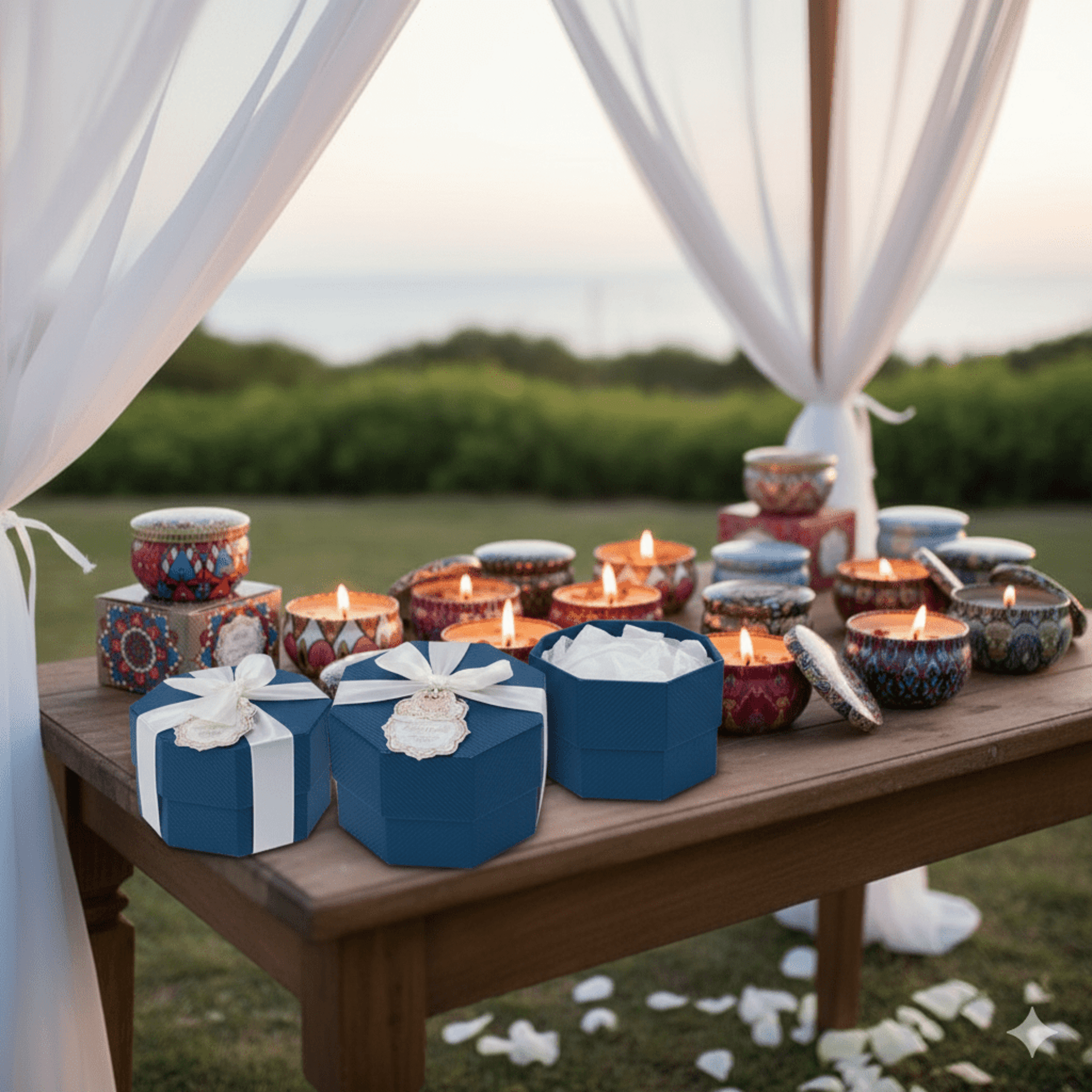 Vela aromática con pétalos y cajita - 1