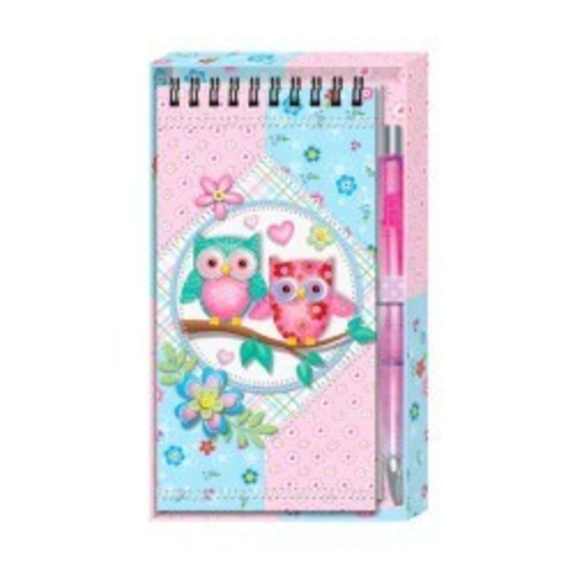 LIBRETA + BOLÍGRAFO BÚHOS EN CAJA REGALO - 1