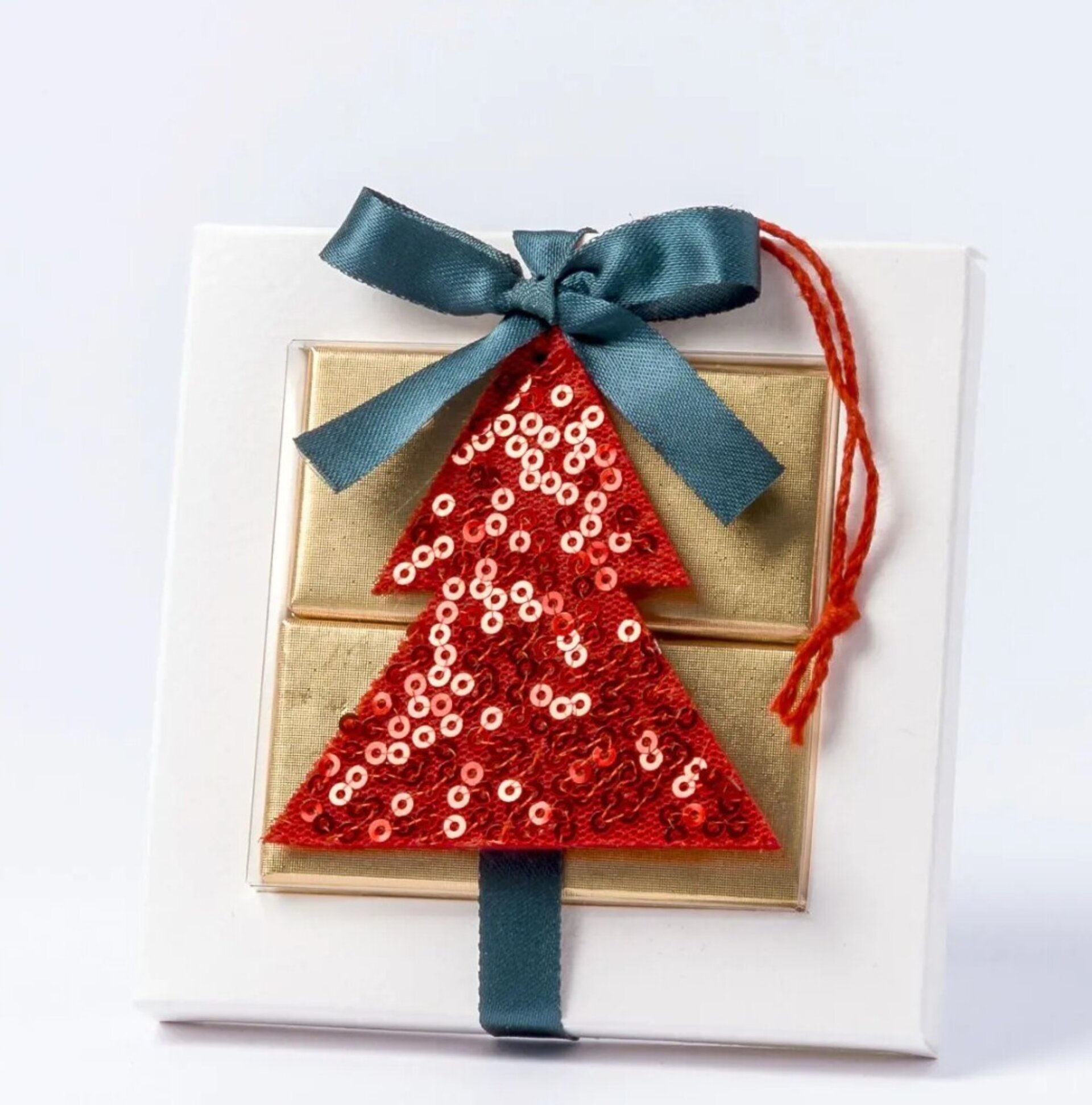 Caja 4 napolitanas colgante árbol rojo lentejuelas - 2