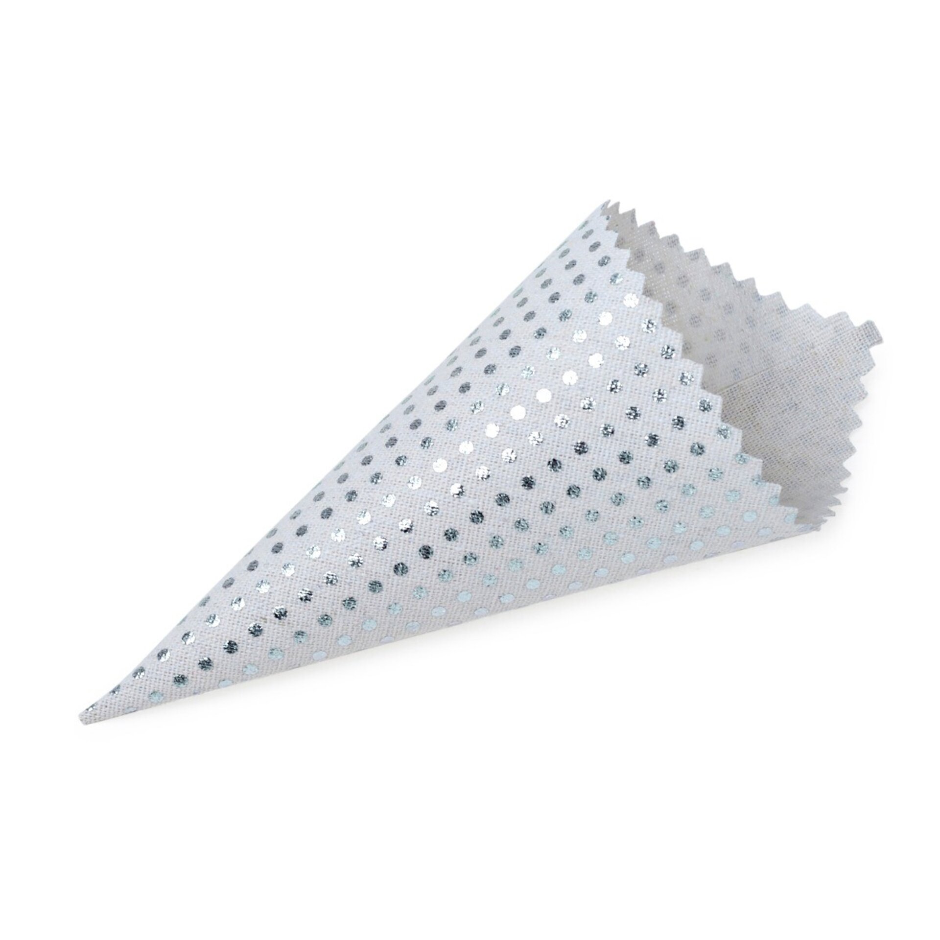 Cono textil con topos plateados, 19x5x5cm. Min 12 0,65€ - 2