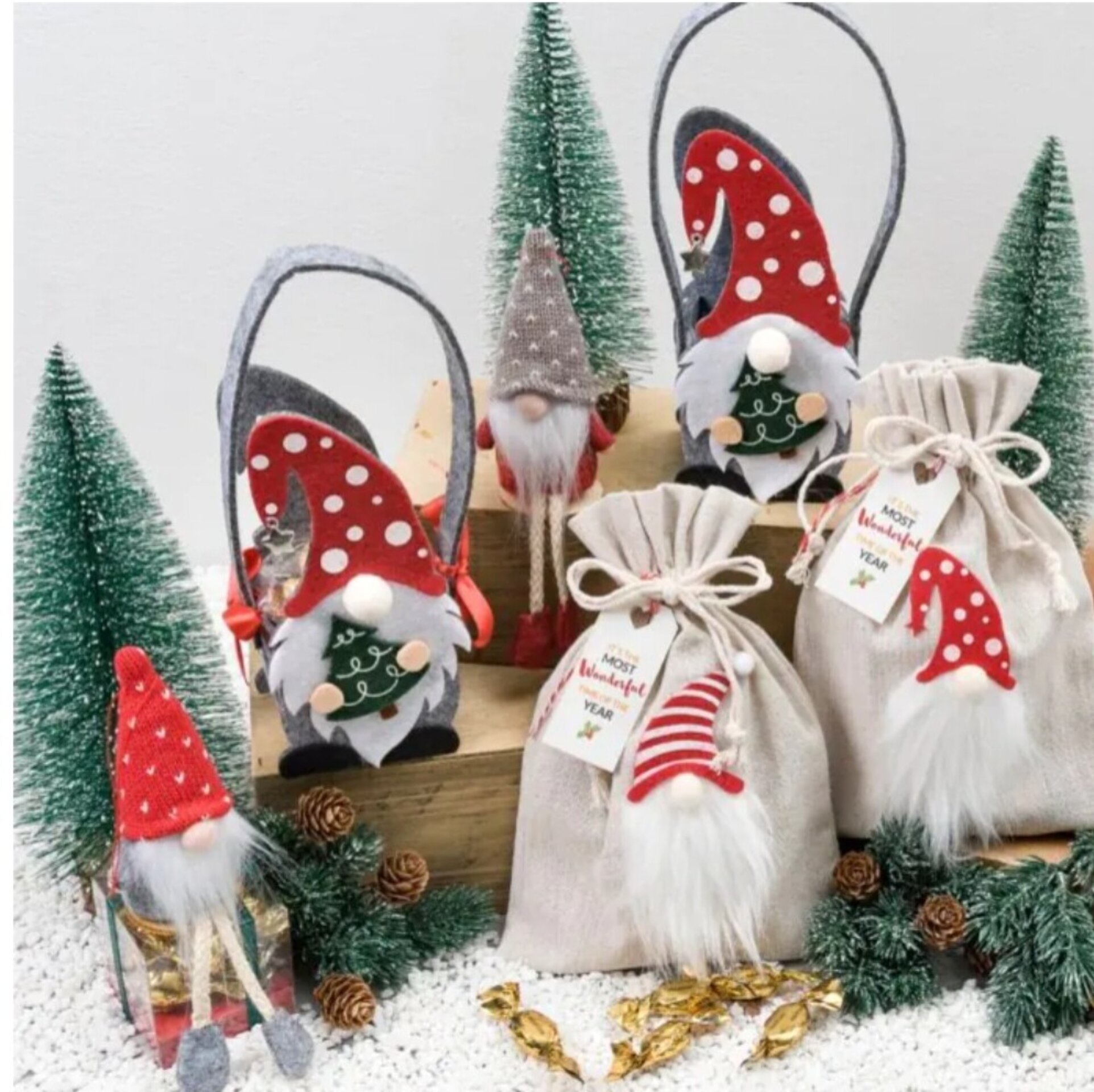 Gnomo rojo y gris base madera 2 stdo min.4 - 2