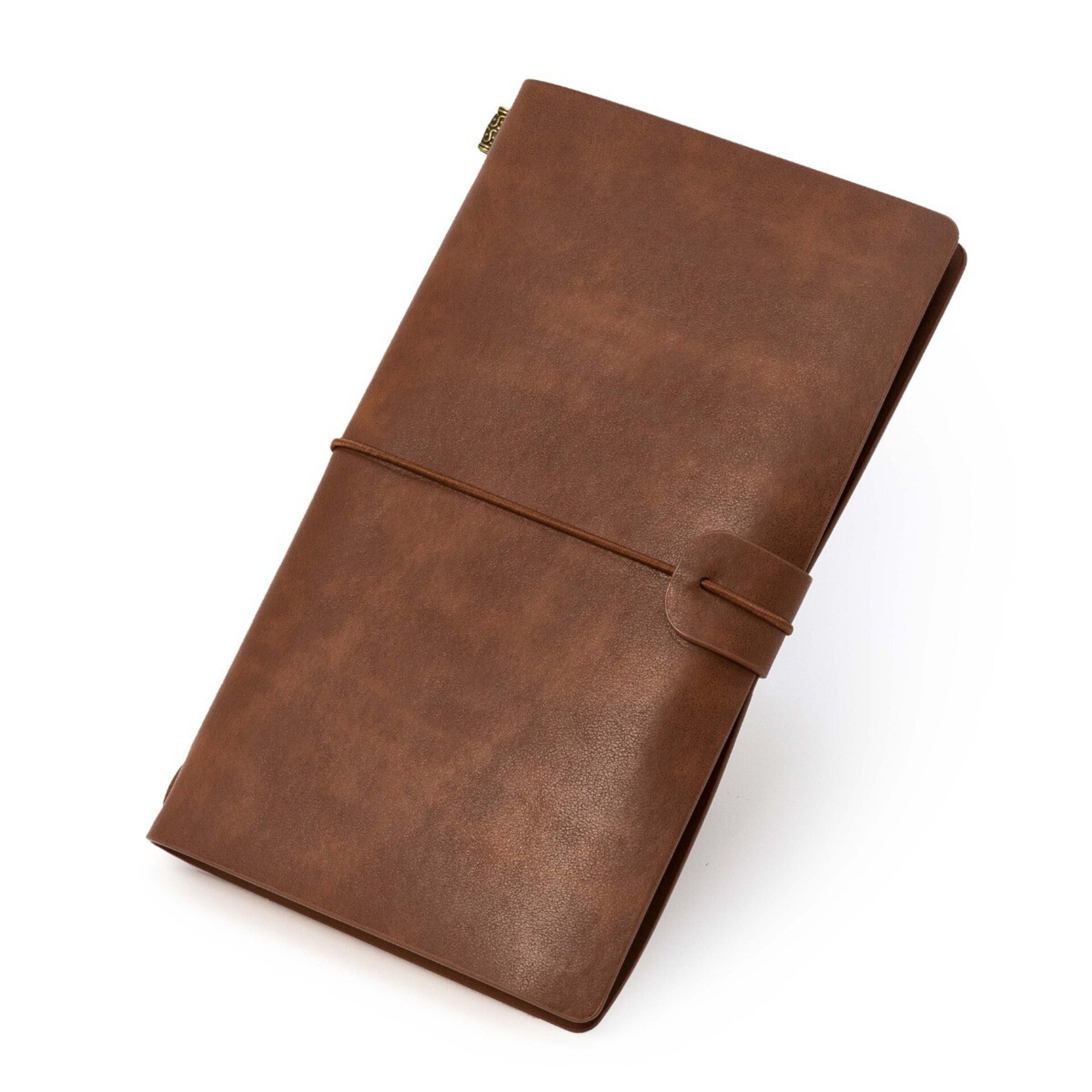 Libreta simil piel marrón con porta tarjeta - 1