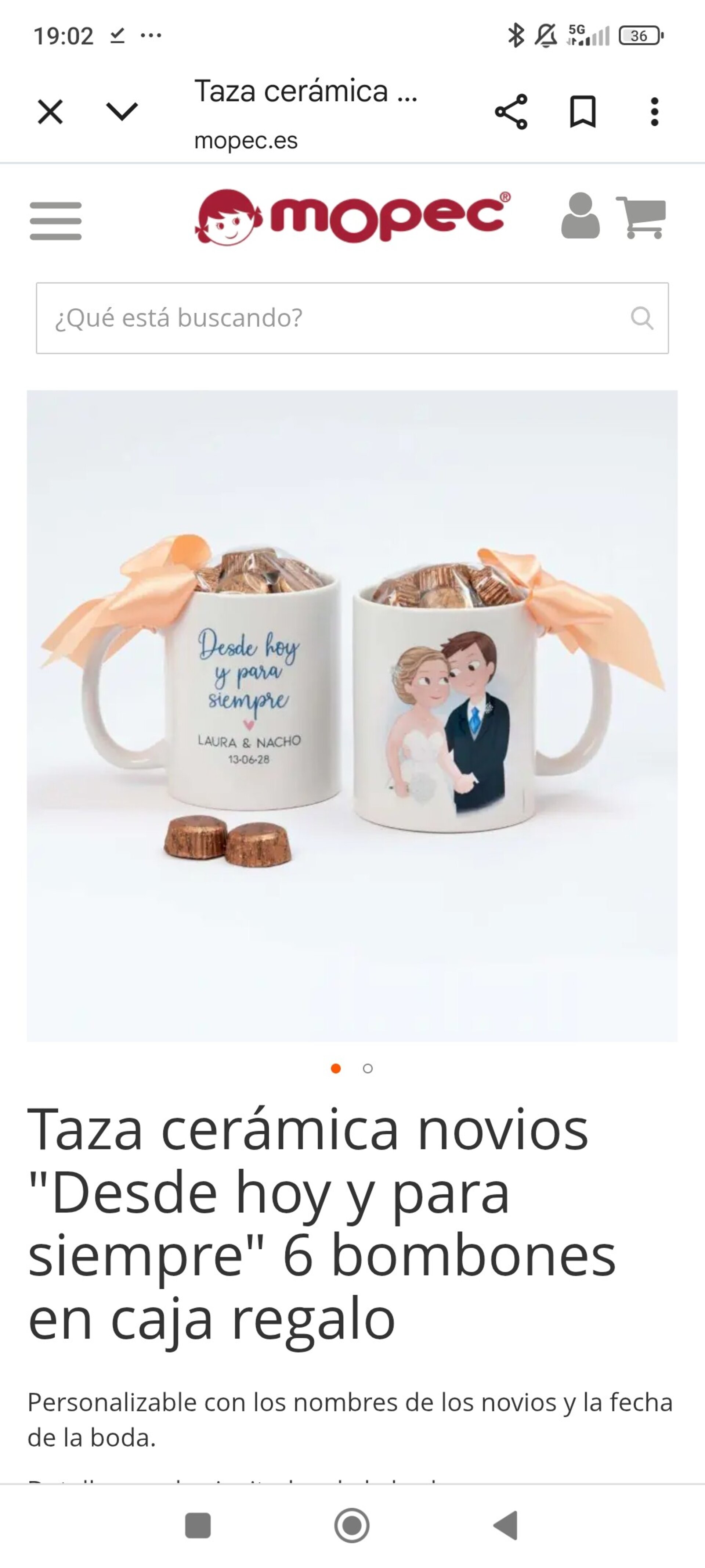 Taza cerámica novios "Desde hoy y para siempre" 6 bombones en caja regalo - 2