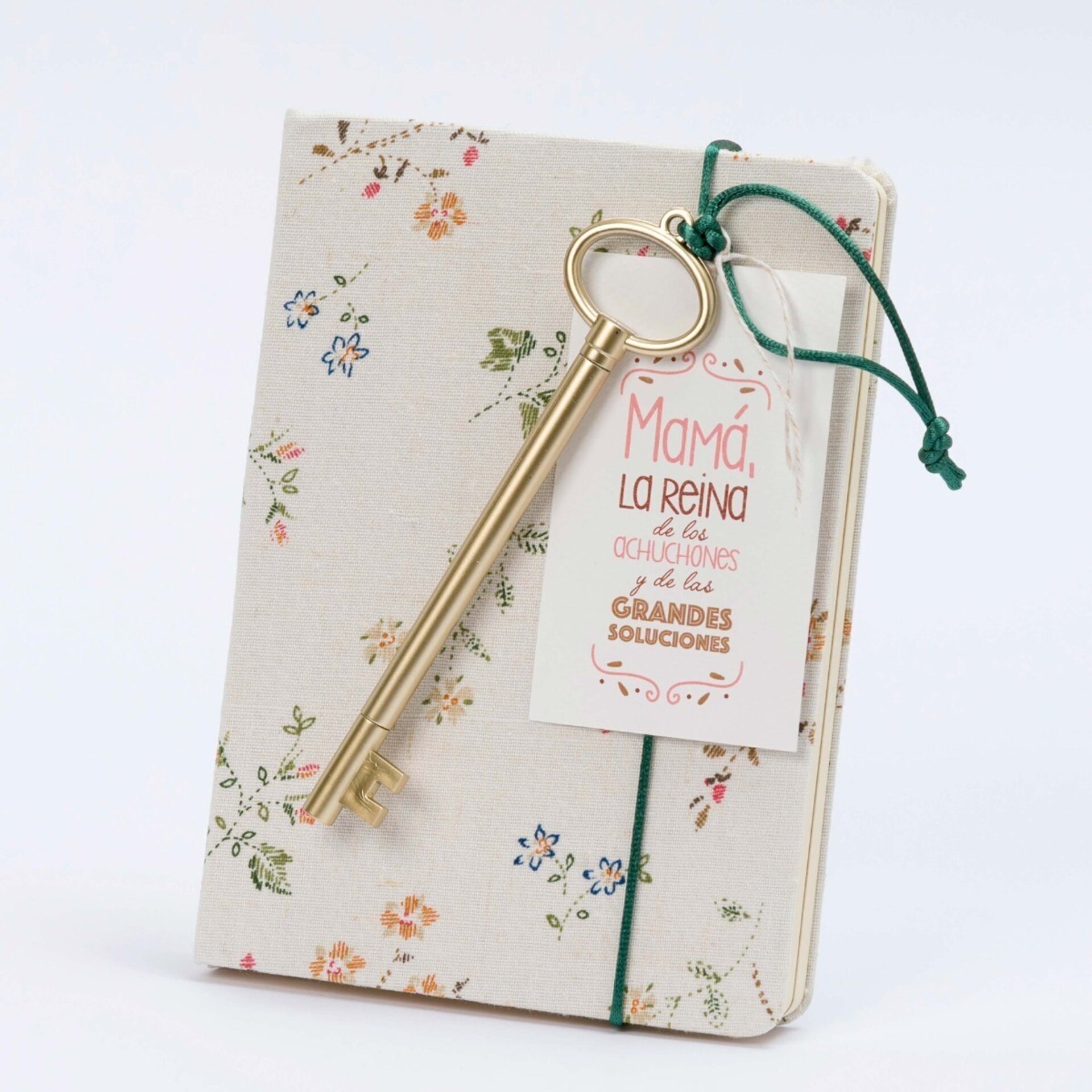 Libreta textil flores con rotulador llave dorada - 2