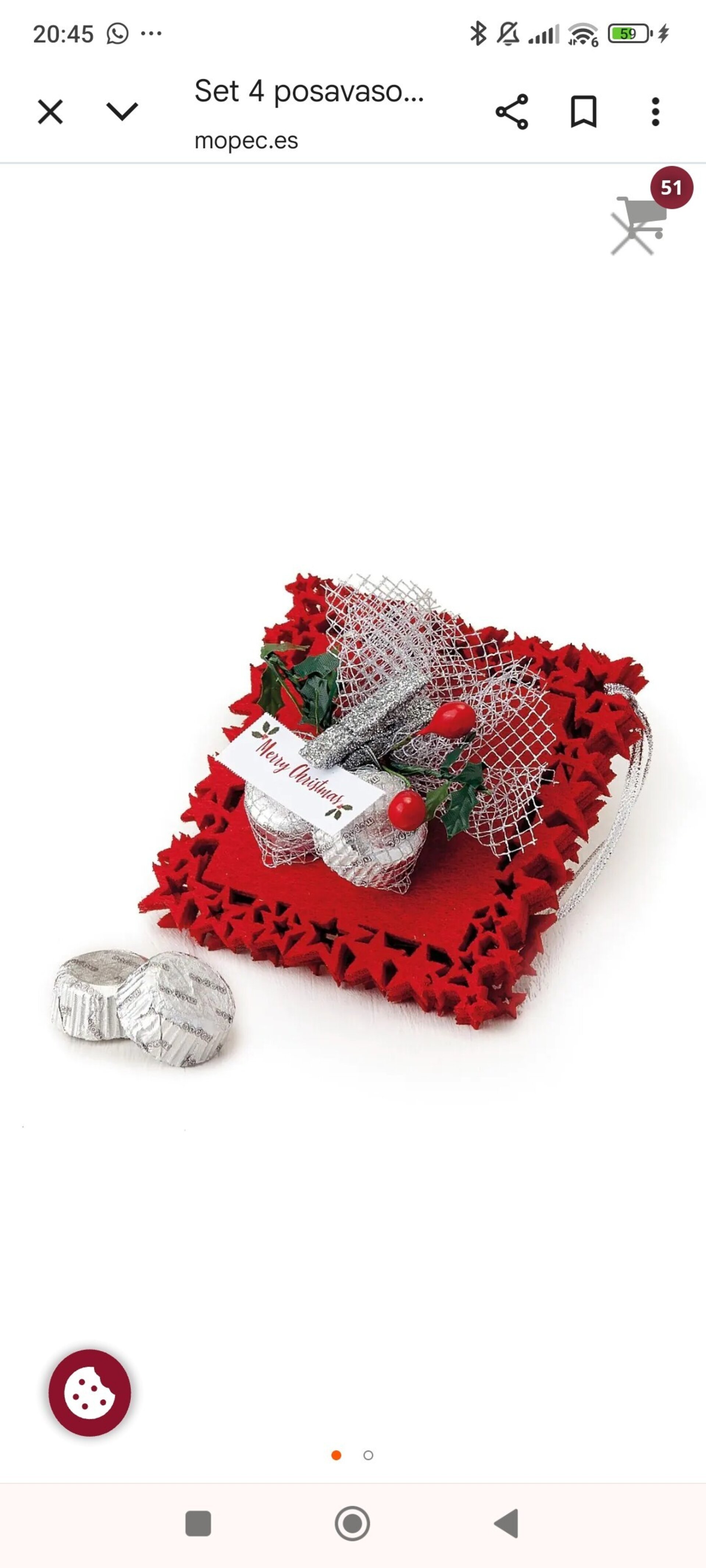 4 Posavasos navideños con detalles de muérdago y 2 bombones con tarjeta navideña - 2