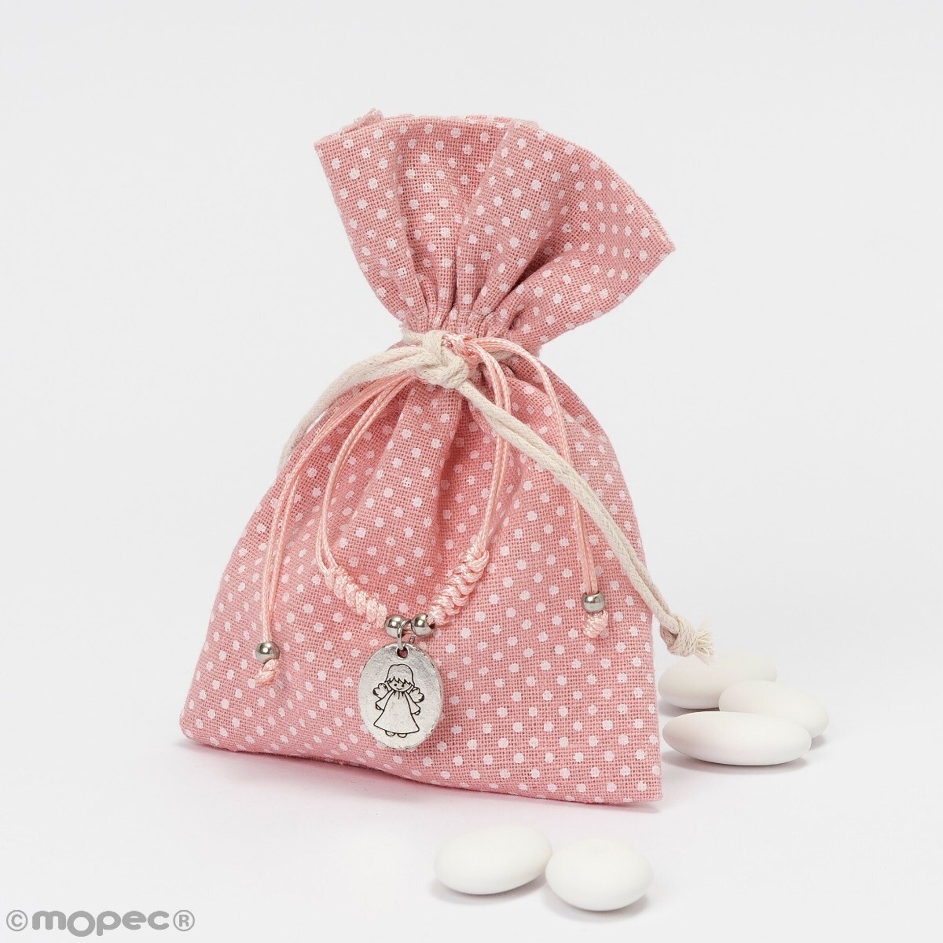 Bolsa topos rosa pulsera Ángel 5 peladillas 10x14cm. - 1