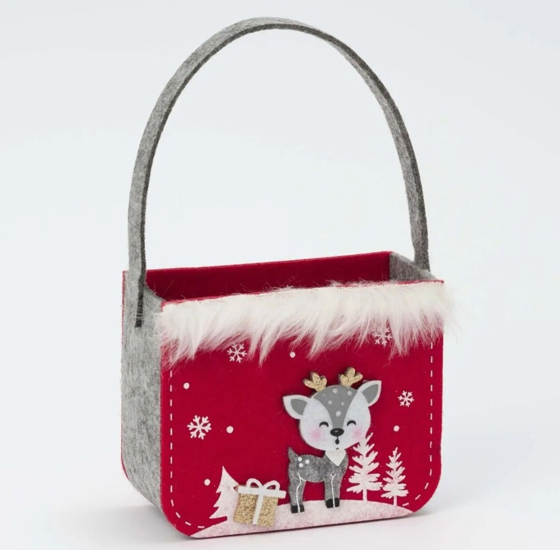 Cesto de fieltro rojo 23cm.(asas) Cervatillo Gris - 2