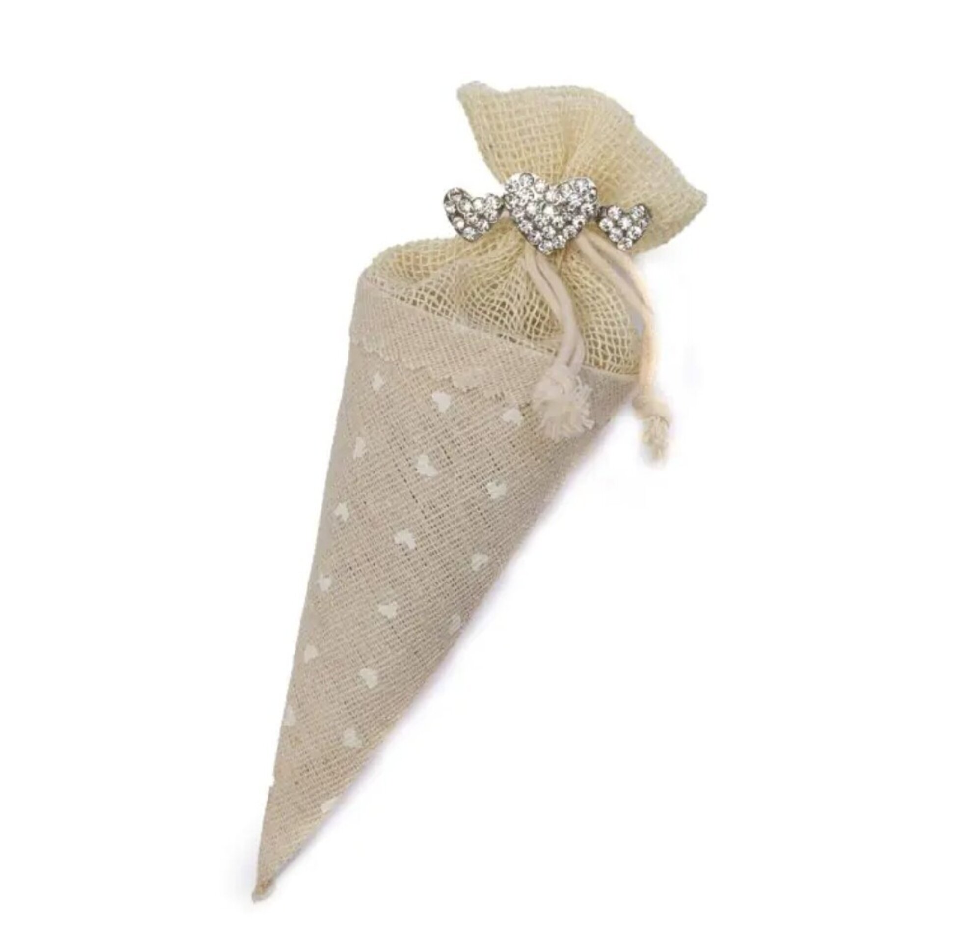 Cono-bolsa broche corazones strass con 2 bombones - 2