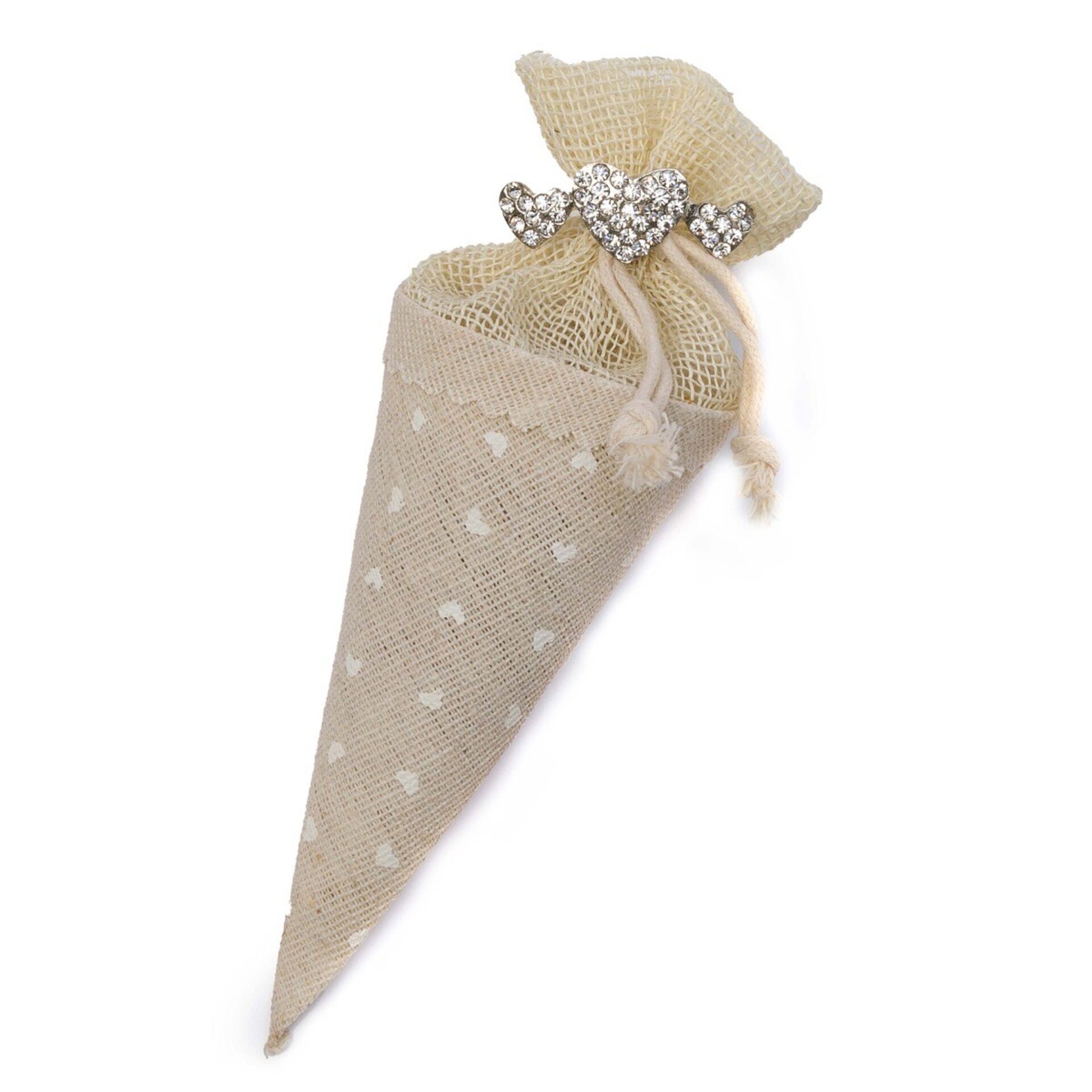 Cono-bolsa broche corazones strass con 2 bombones - 1